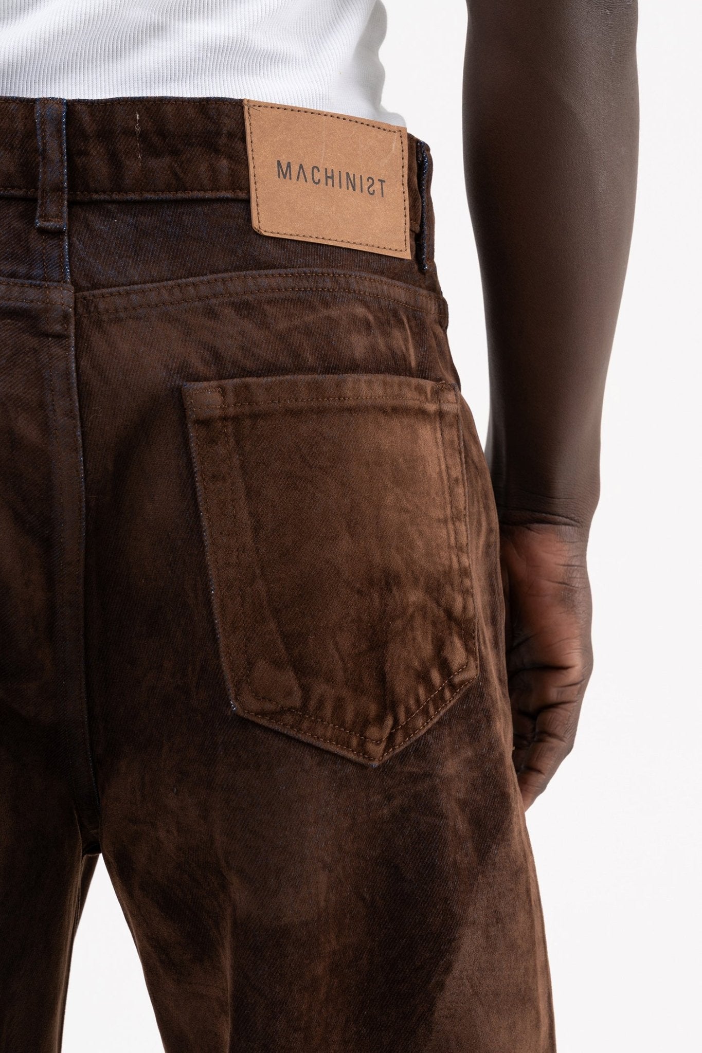Erkek Suede Finish Baggy Jean Pantolon Kahverengi