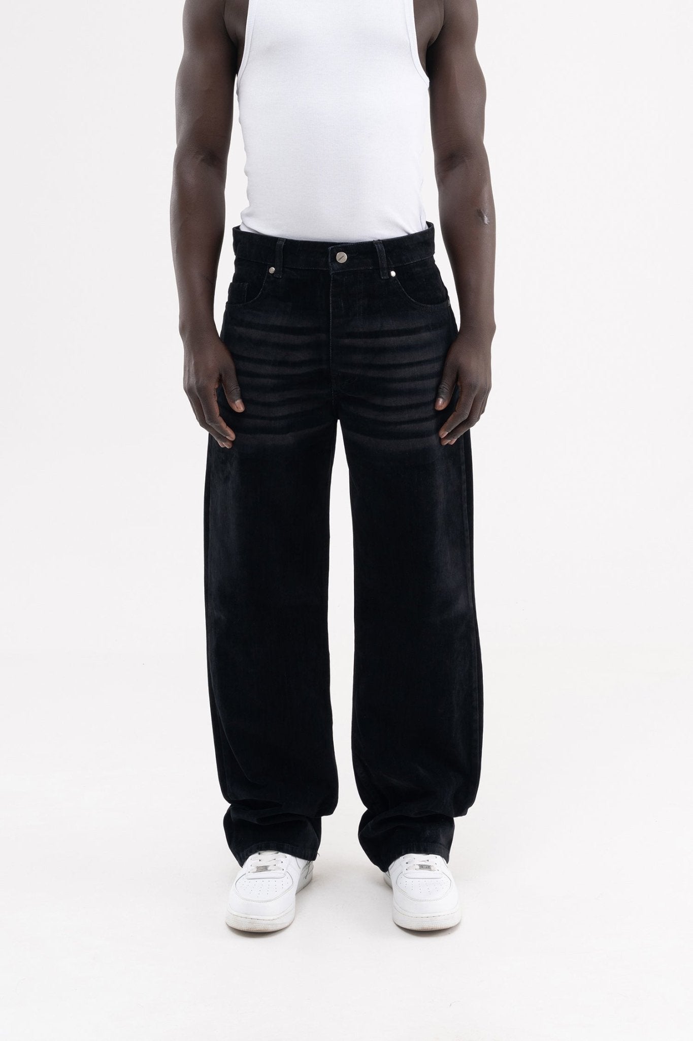 Erkek Suede Finish Baggy Jean Pantolon Siyah