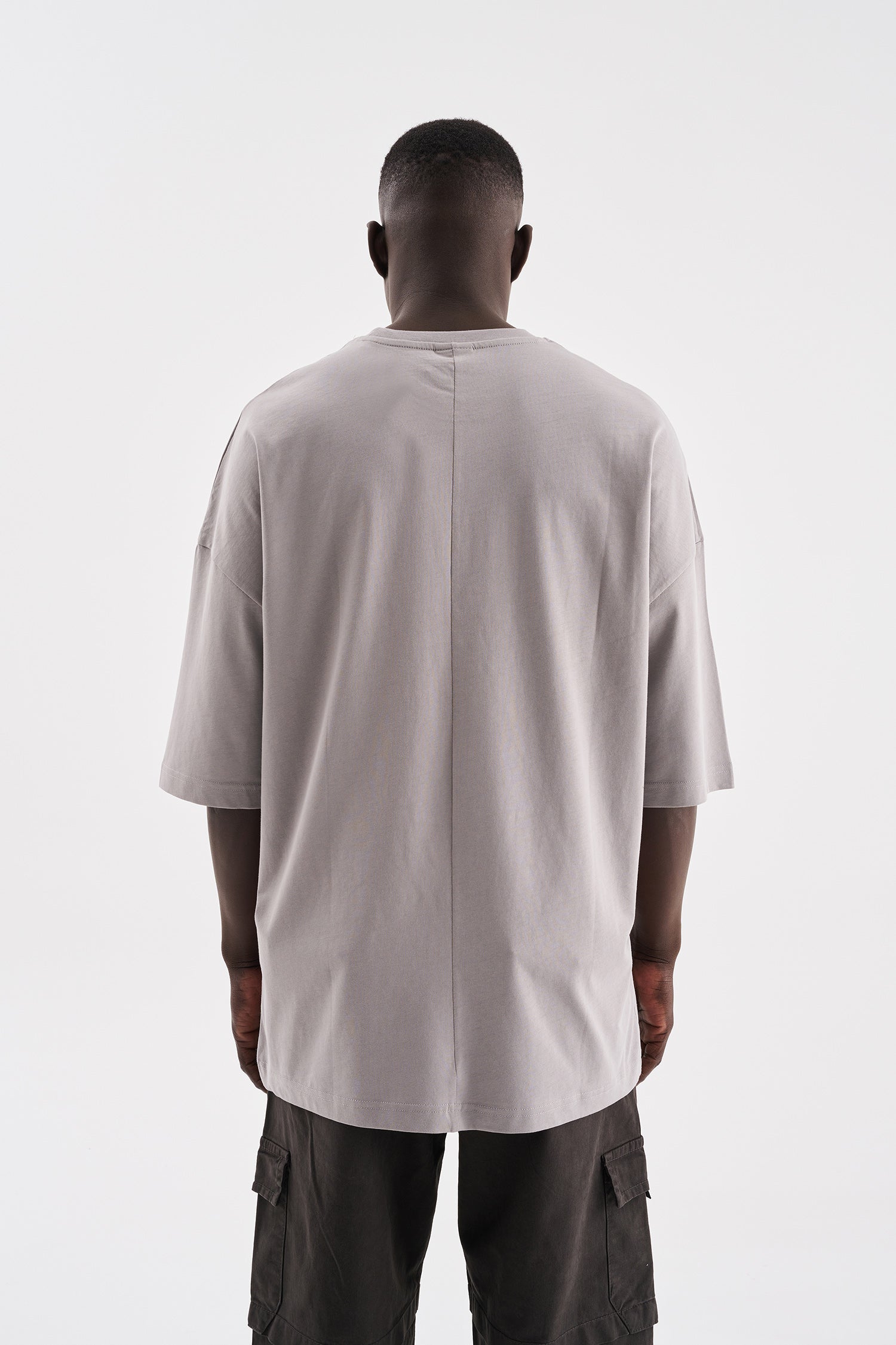 Erkek Süper Oversize Basic Tişört Açık Gri-5