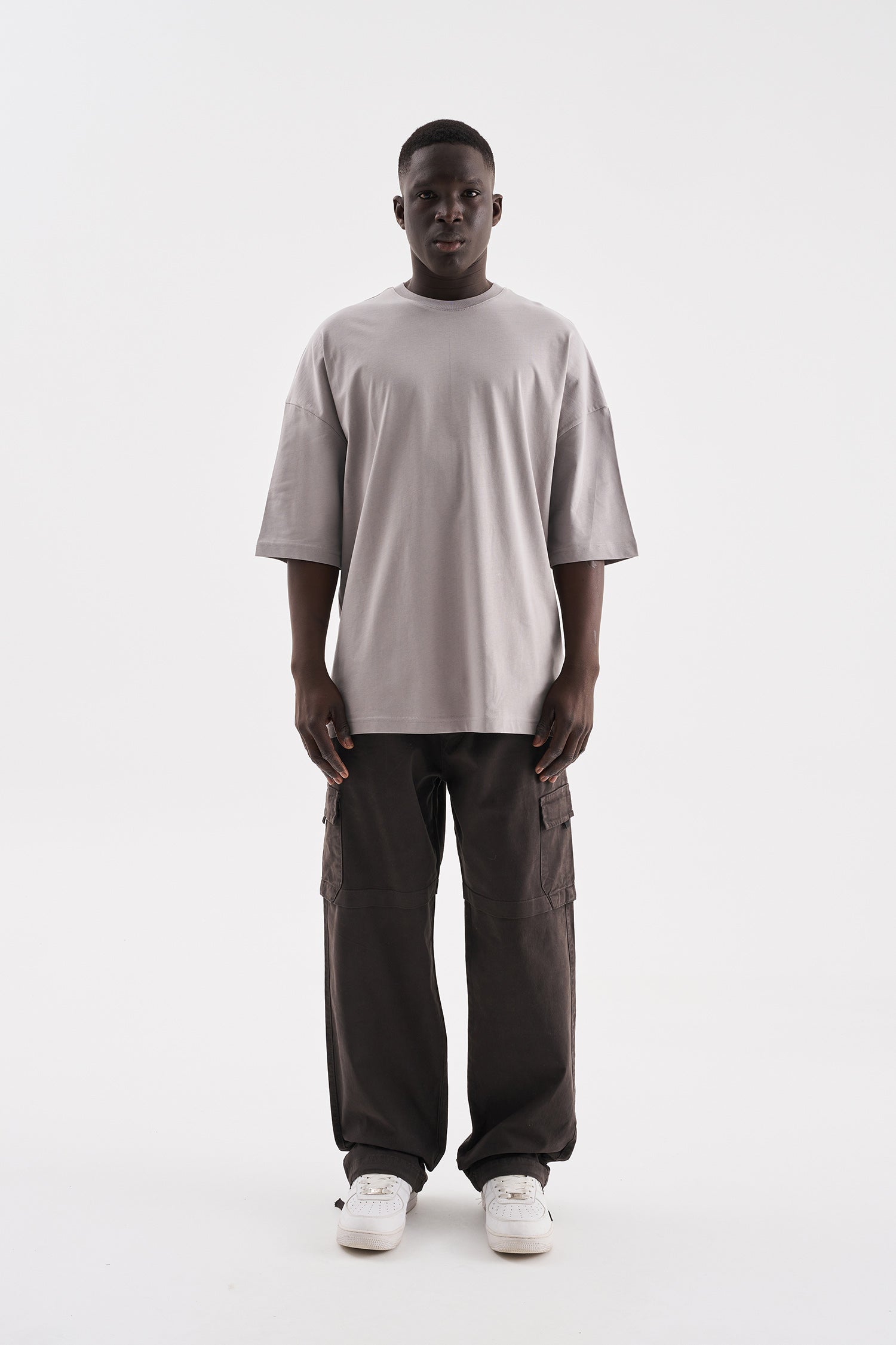 Erkek Süper Oversize Basic Tişört Açık Gri-6