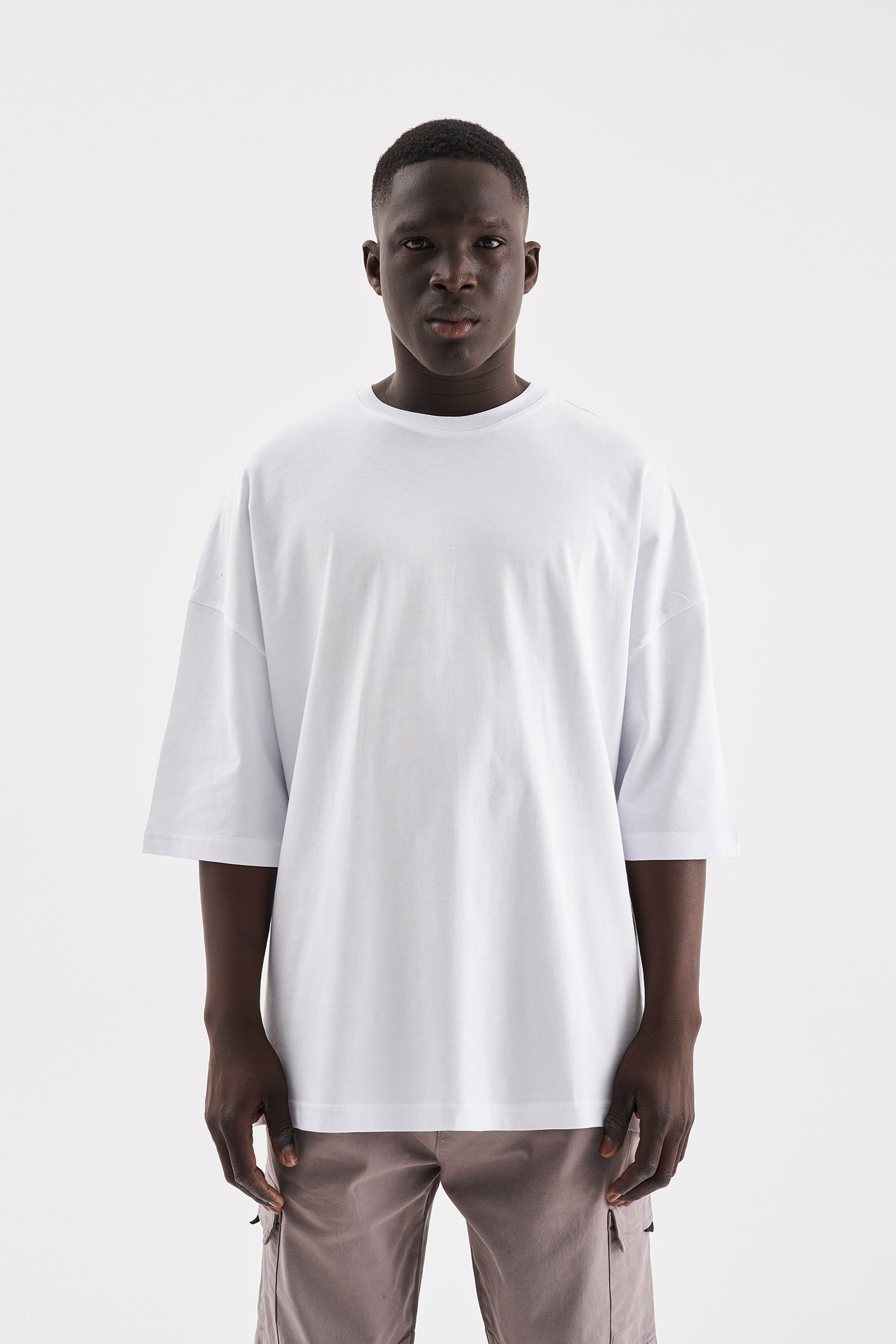 Erkek Süper Oversize Basic Tişört Beyaz