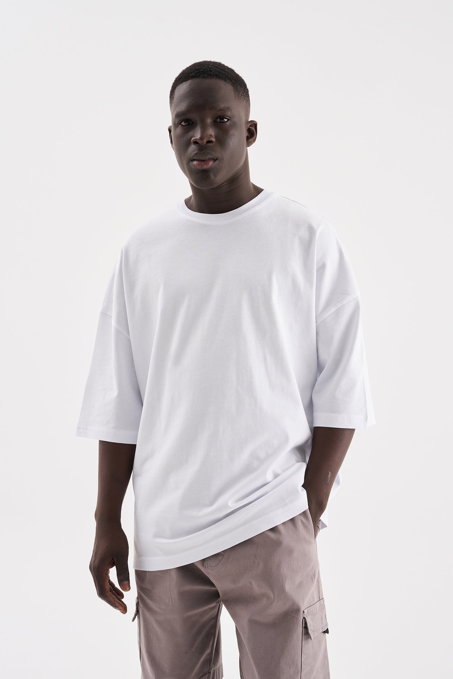 Erkek Süper Oversize Basic Tişört Beyaz