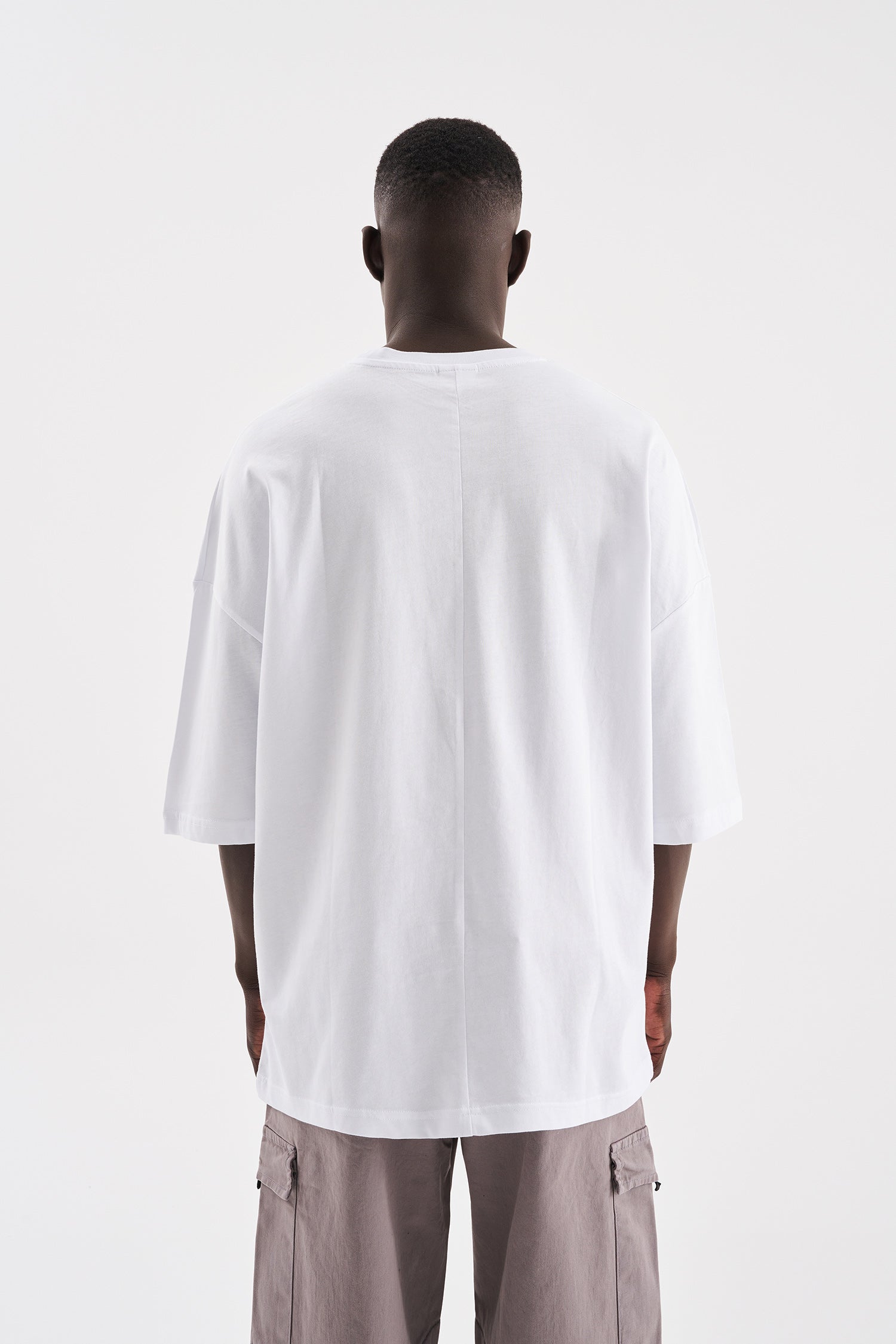 Erkek Süper Oversize Basic Tişört Beyaz-5