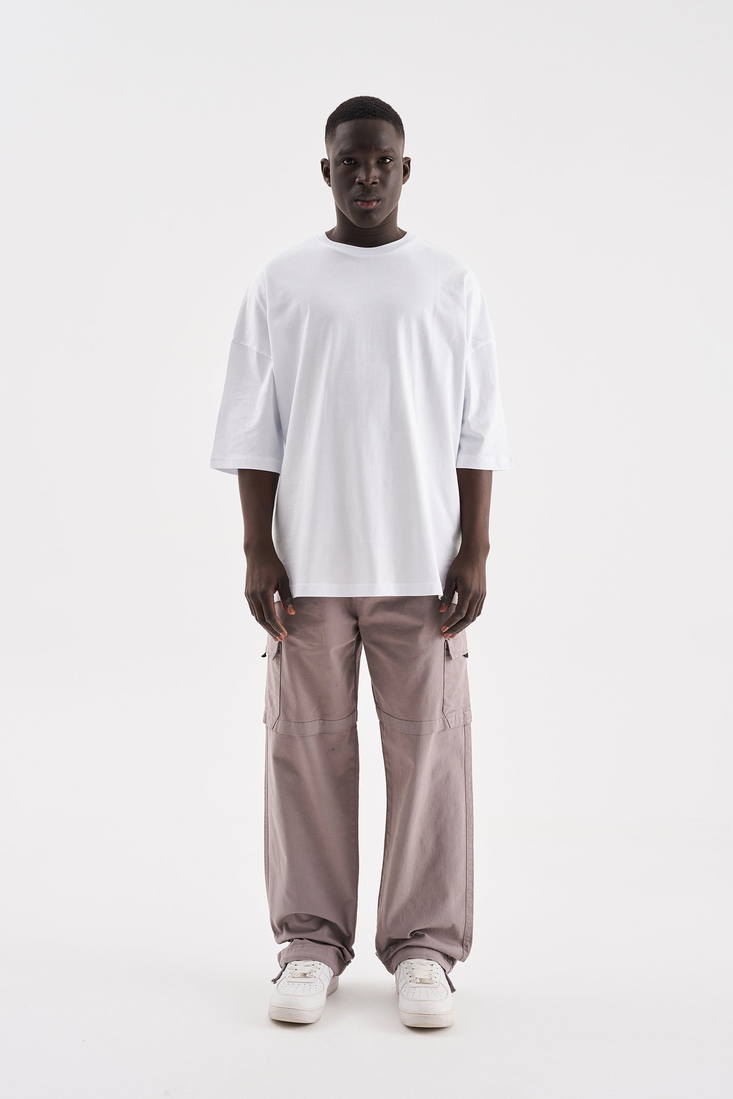 Erkek Süper Oversize Basic Tişört Beyaz-6