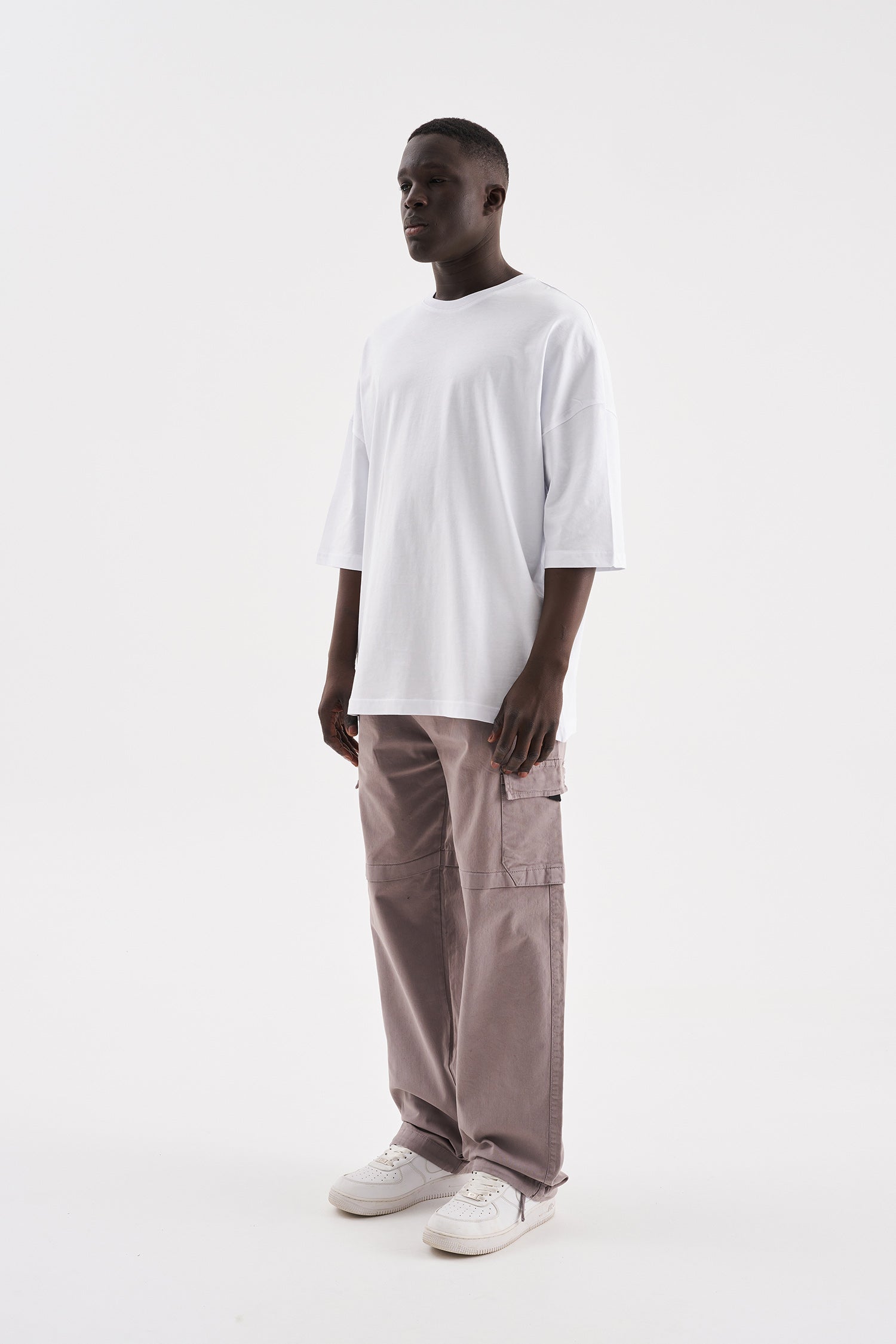 Erkek Süper Oversize Basic Tişört Beyaz-7