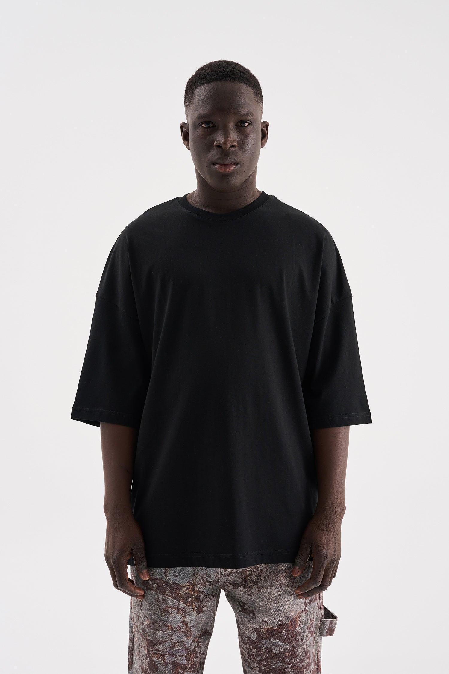 Erkek Süper Oversize Basic Tişört Siyah