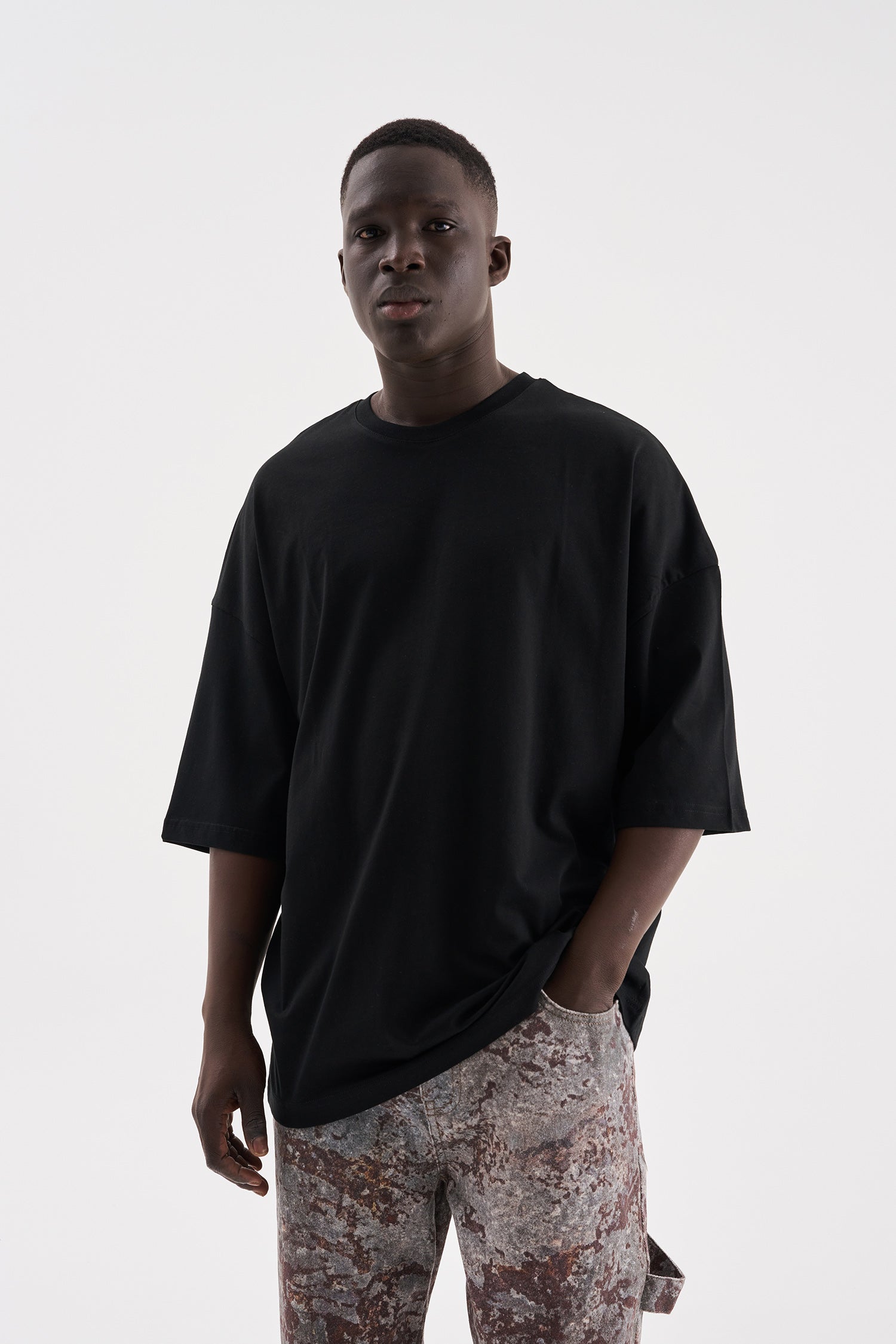 Erkek Süper Oversize Basic Tişört Siyah