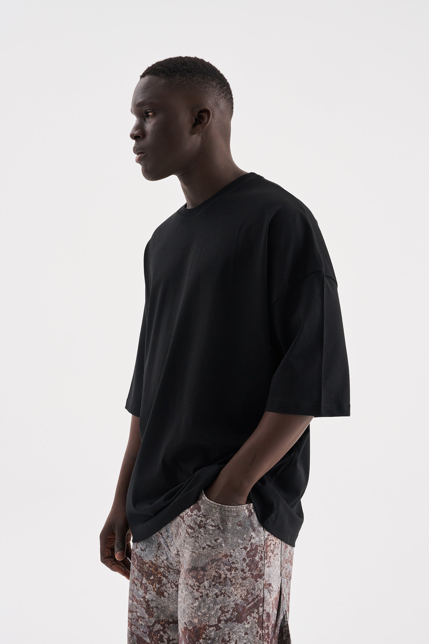 Erkek Süper Oversize Basic Tişört Siyah-3