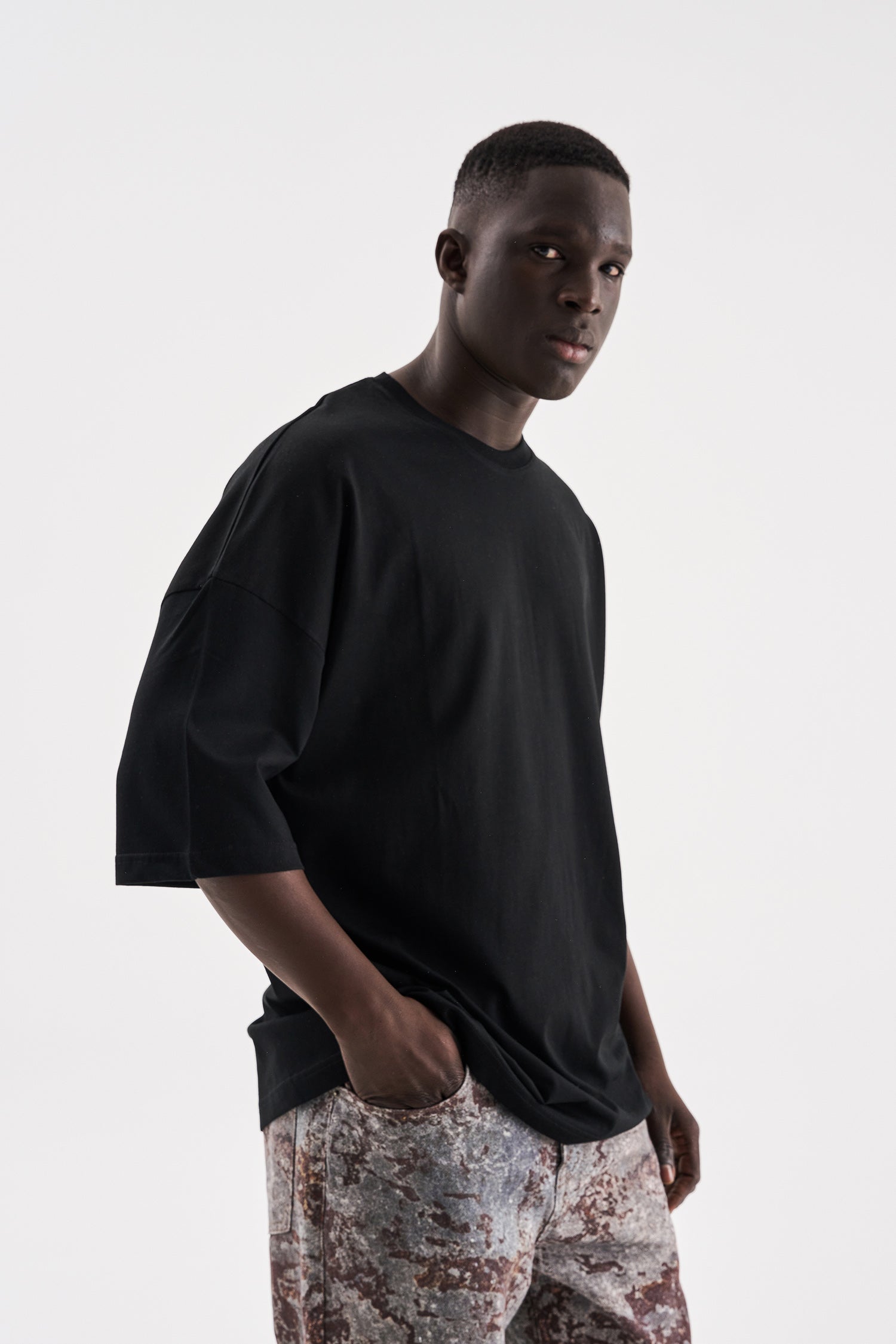 Erkek Süper Oversize Basic Tişört Siyah-4