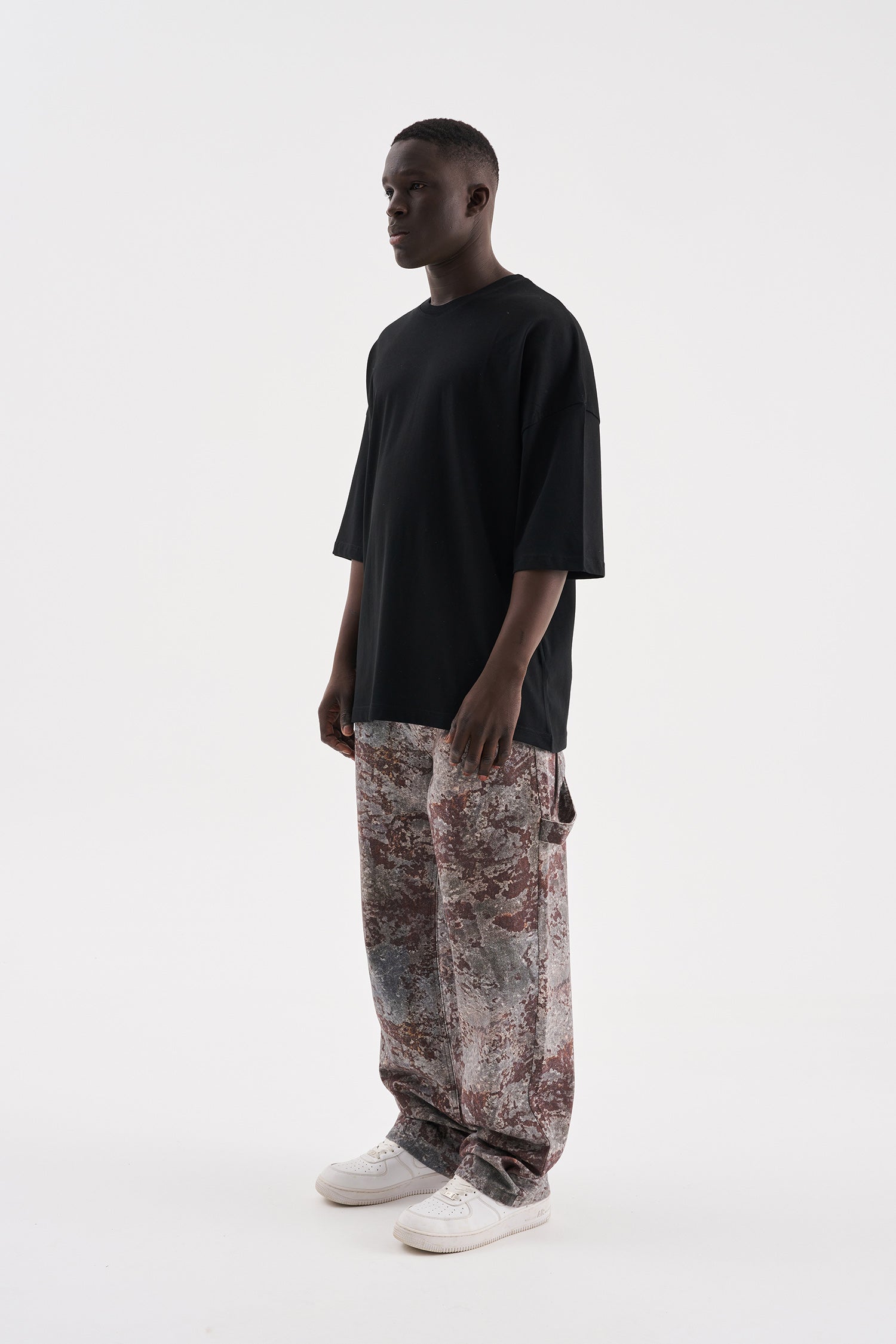 Erkek Süper Oversize Basic Tişört Siyah-7