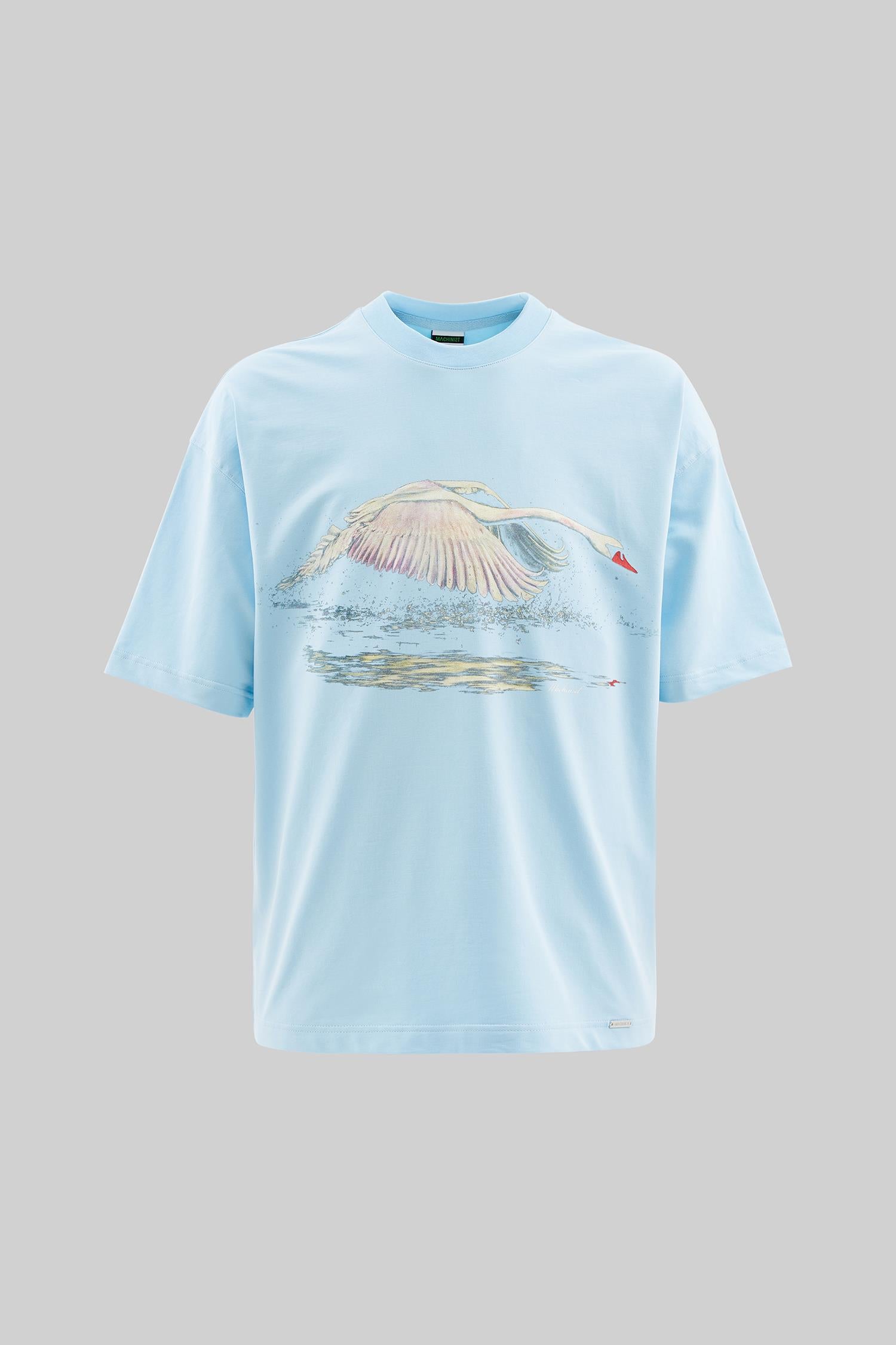 Erkek Swan Printed Oversi̇ze Ti̇şört Açık Mavi