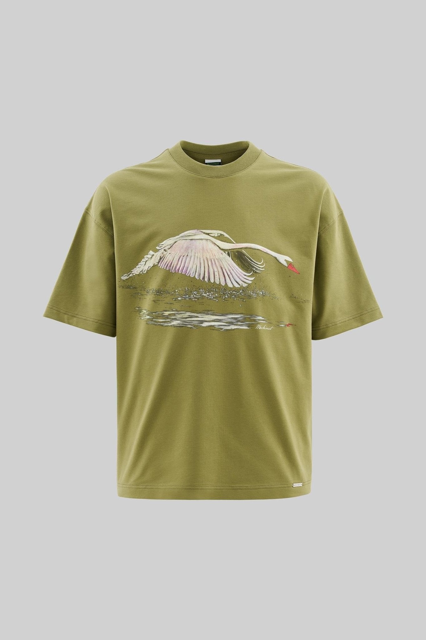 Erkek Swan Printed Oversi̇ze Ti̇şört Askeri Yeşil