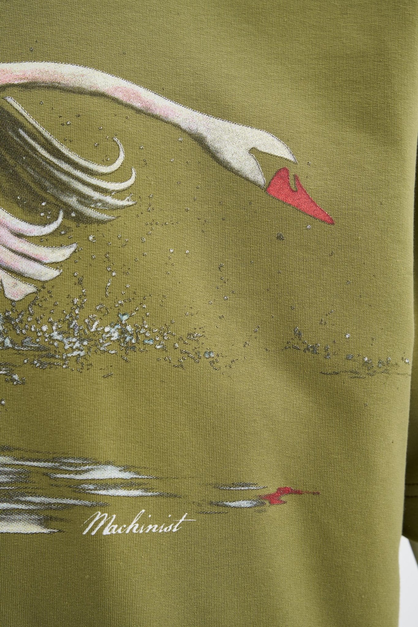 Erkek Swan Printed Oversi̇ze Ti̇şört Askeri Yeşil