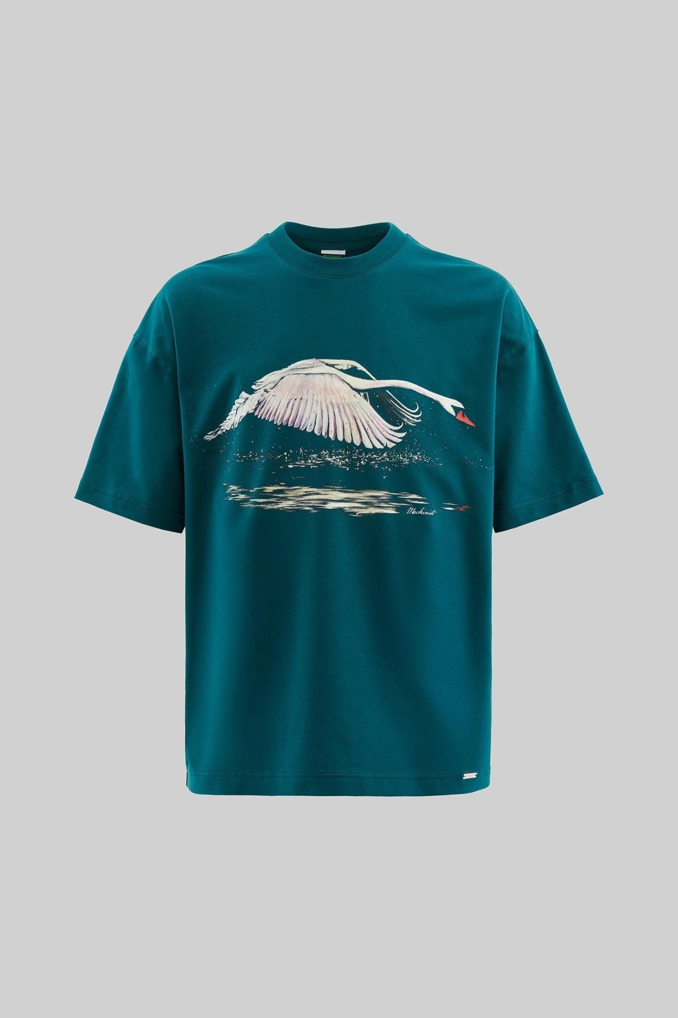 Erkek Swan Printed Oversi̇ze Ti̇şört Yağ Yeşili
