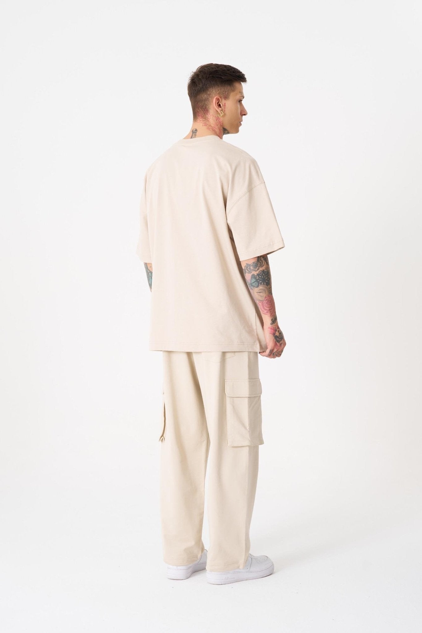 Erkek Sylvester Baskılı Oversize Tişört Açık Bej