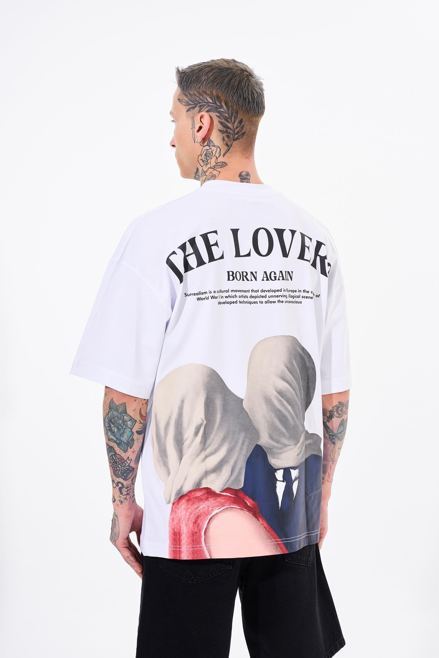 Erkek The Lovers Baskılı Oversize Tişört Beyaz