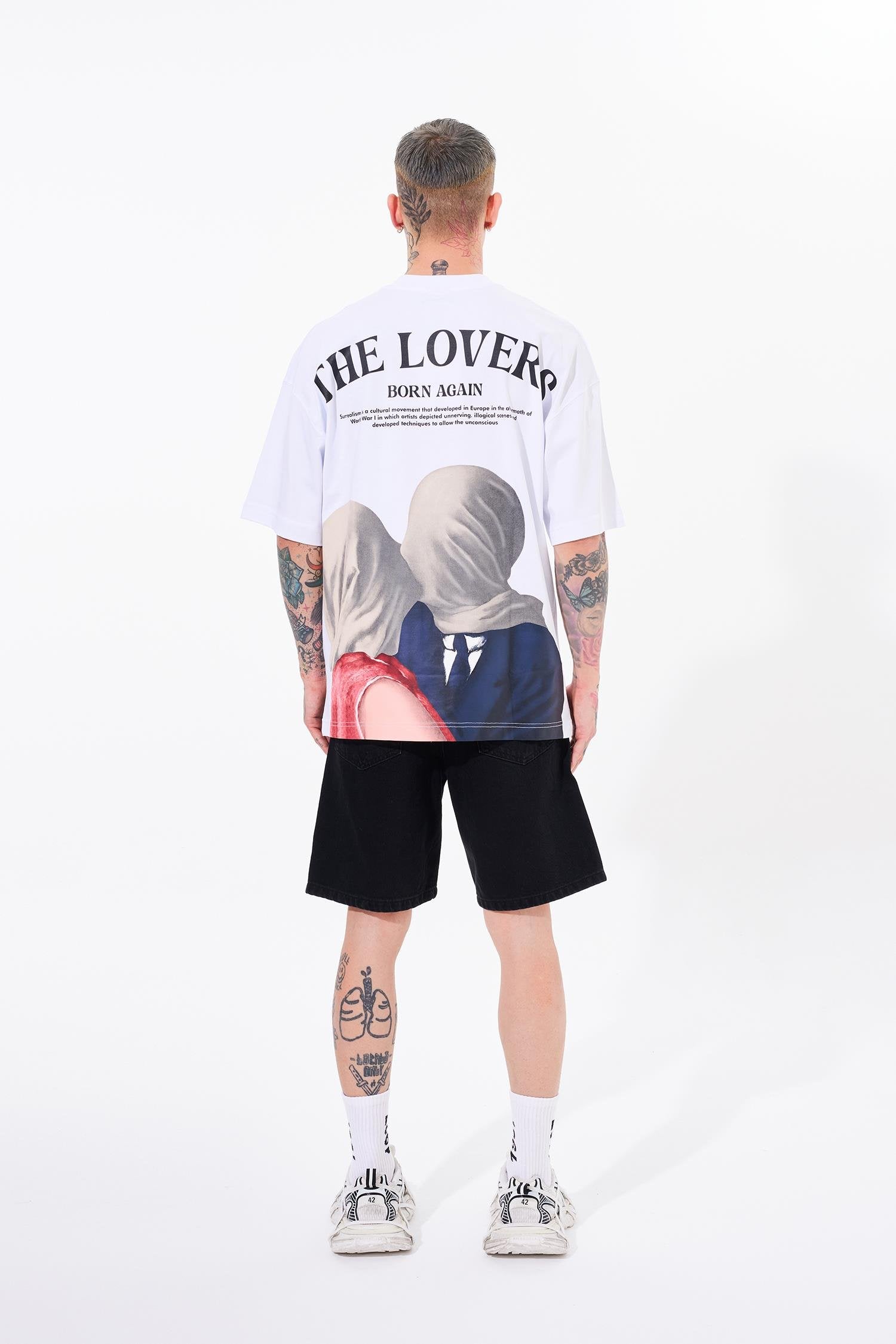Erkek The Lovers Baskılı Oversize Tişört Beyaz