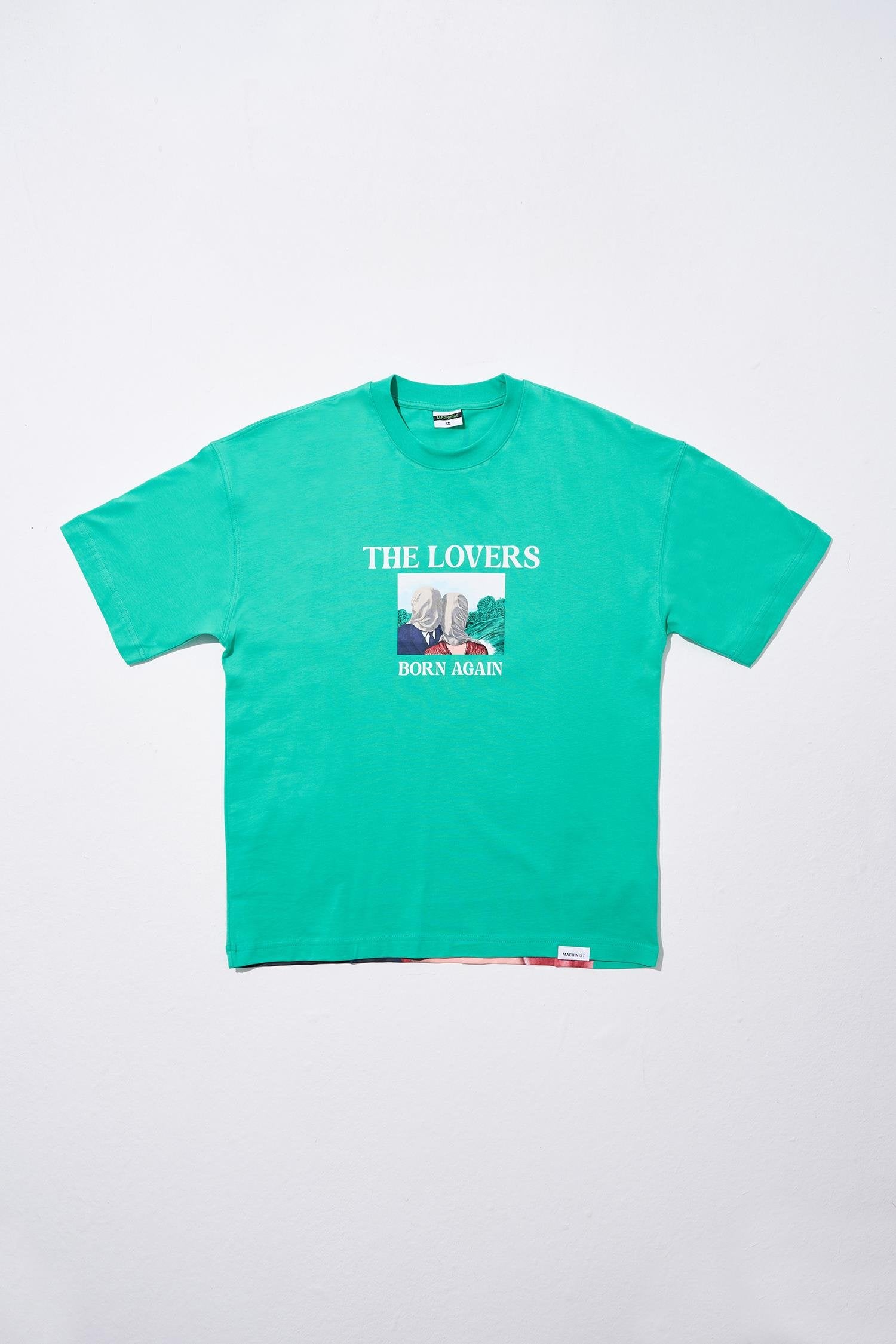 Erkek The Lovers Baskılı Oversize Tişört Elektrik Yeşili