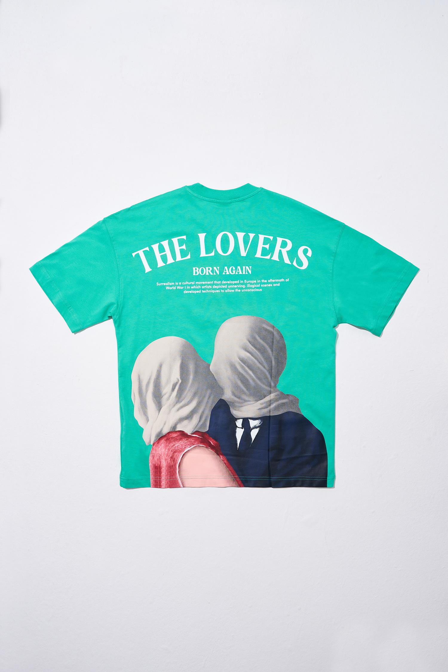 Erkek The Lovers Baskılı Oversize Tişört Elektrik Yeşili