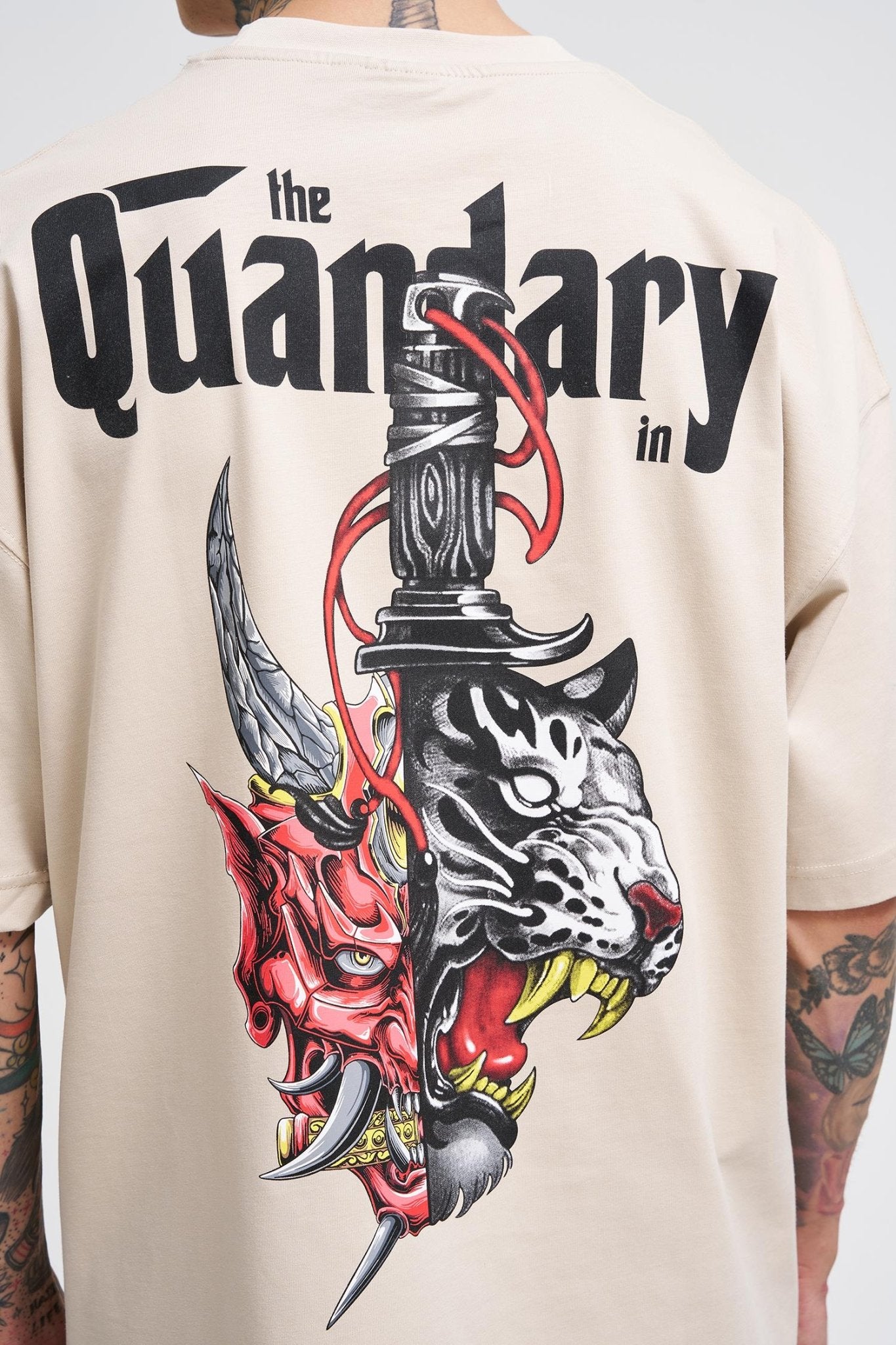 Erkek The Quandary Baskılı Oversize Tişört Açık Bej