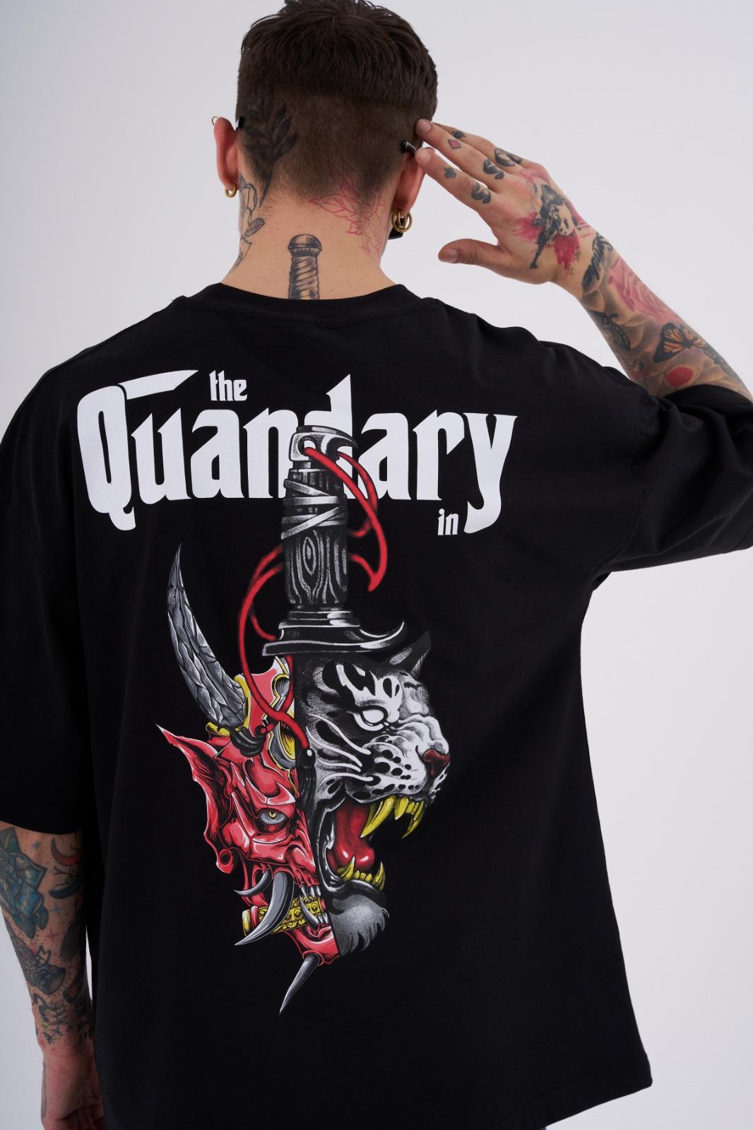 Erkek The Quandary Baskılı Oversize Tişört Siyah