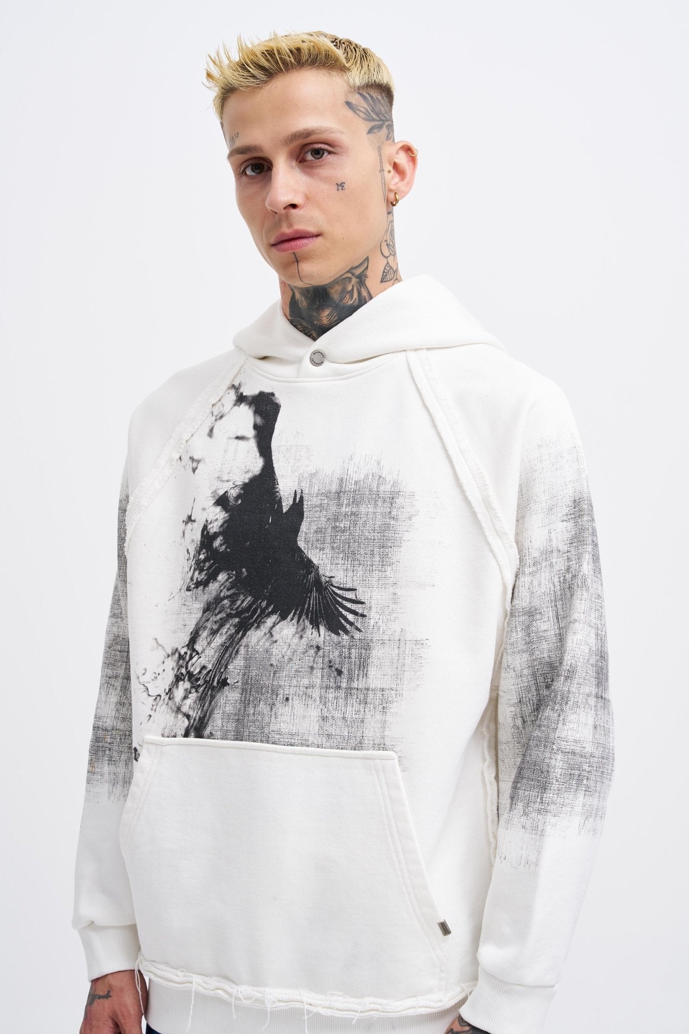 Erkek Tumbled Printed Kapüşonlu Sweatshirt Ekru