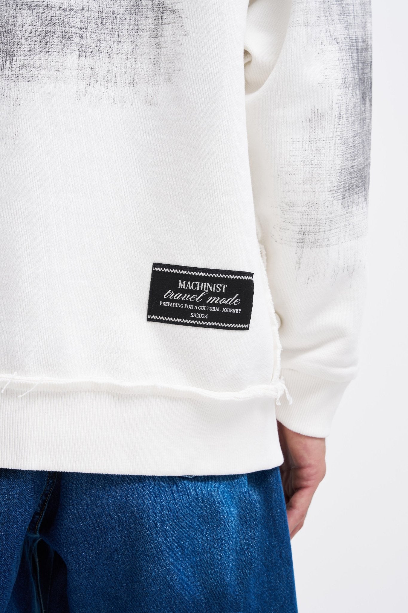 Erkek Tumbled Printed Kapüşonlu Sweatshirt Ekru