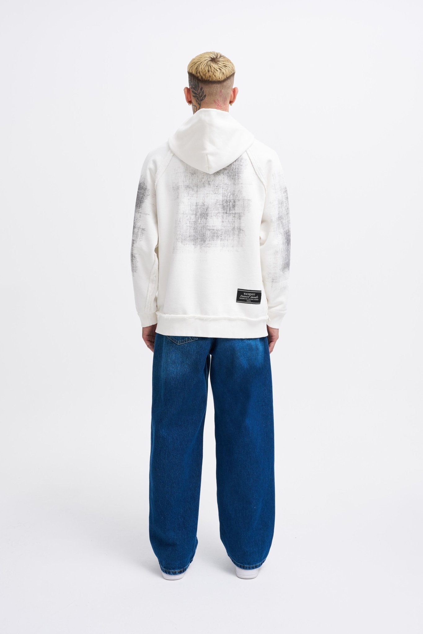 Erkek Tumbled Printed Kapüşonlu Sweatshirt Ekru