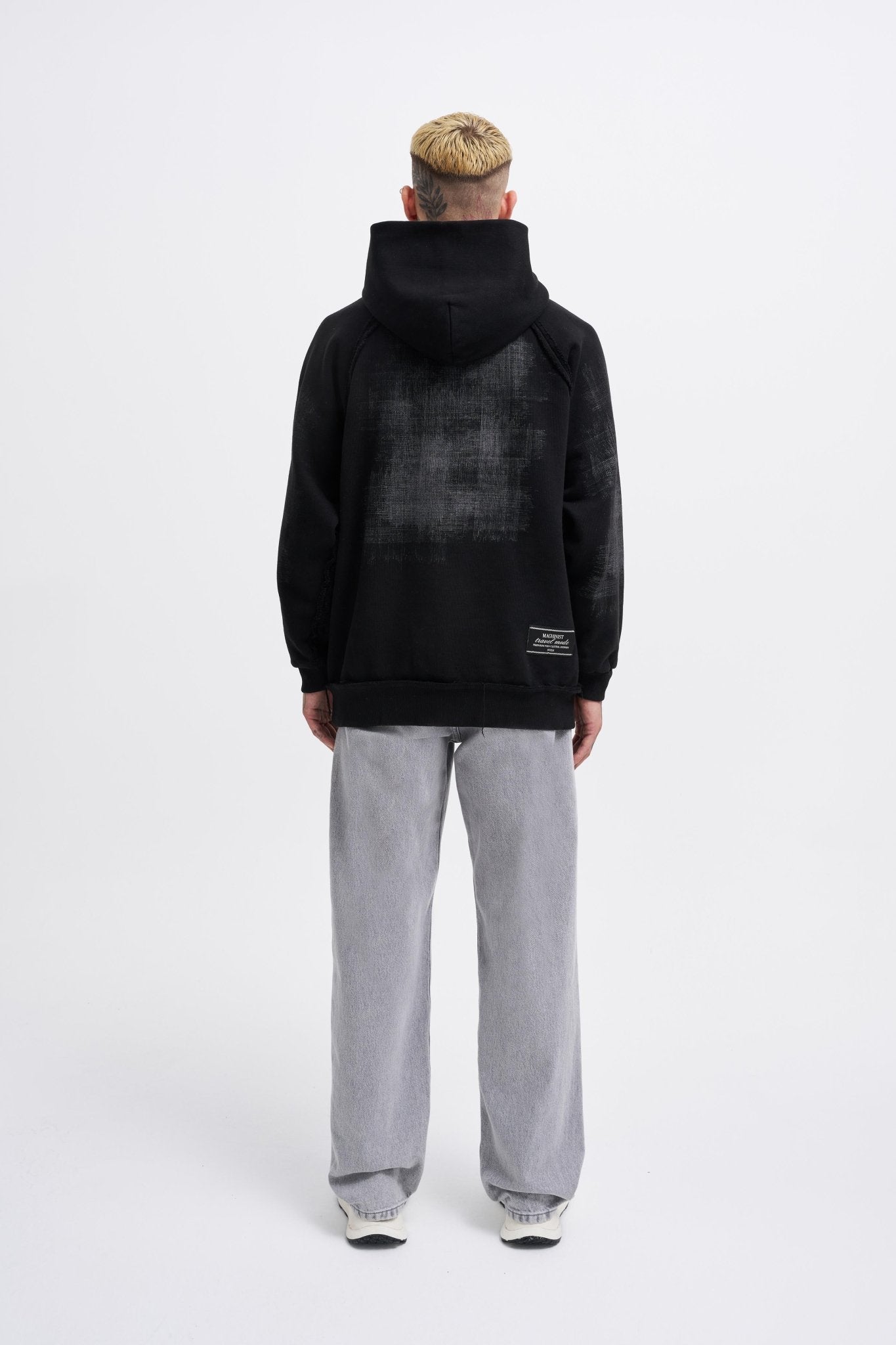 Erkek Tumbled Printed Kapüşonlu Sweatshirt Siyah