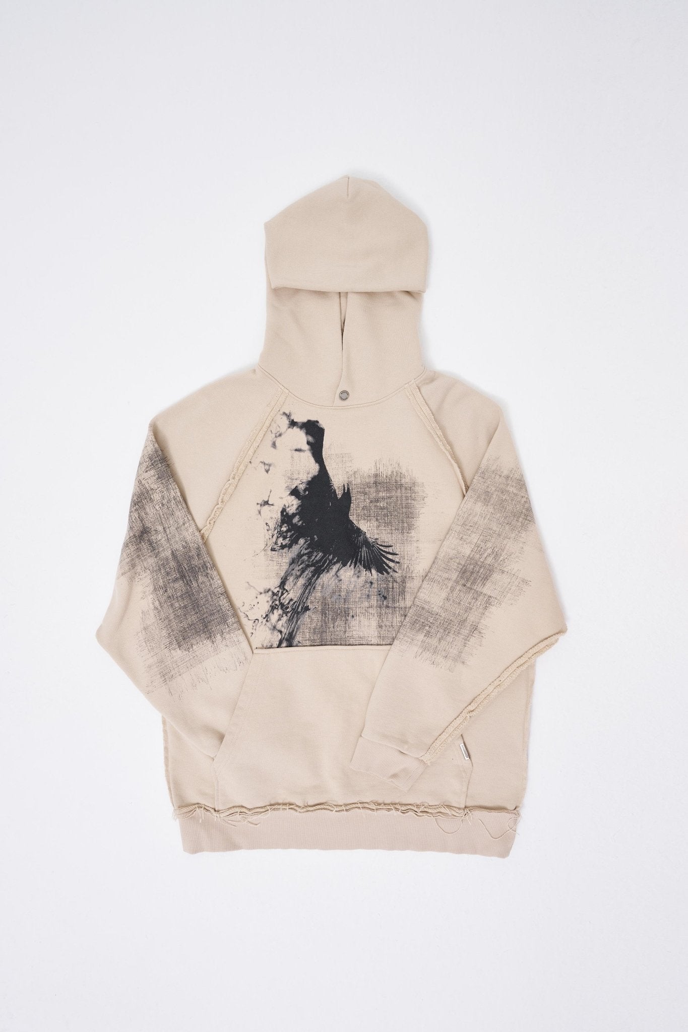 Erkek Tumbled Printed Kapüşonlu Sweatshirt Açık Bej