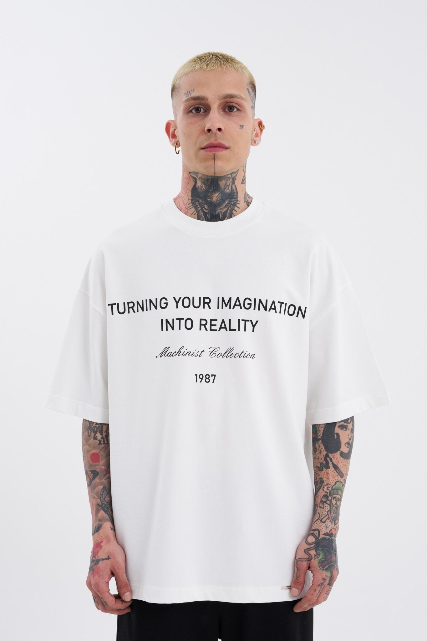 Erkek Turning Your Imagination Baskılı Oversize Tişört Ekru