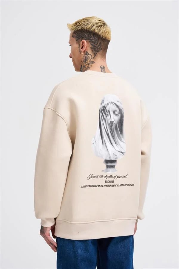 Erkek Veiled Virgin Printed Sweatshirt Açık Bej