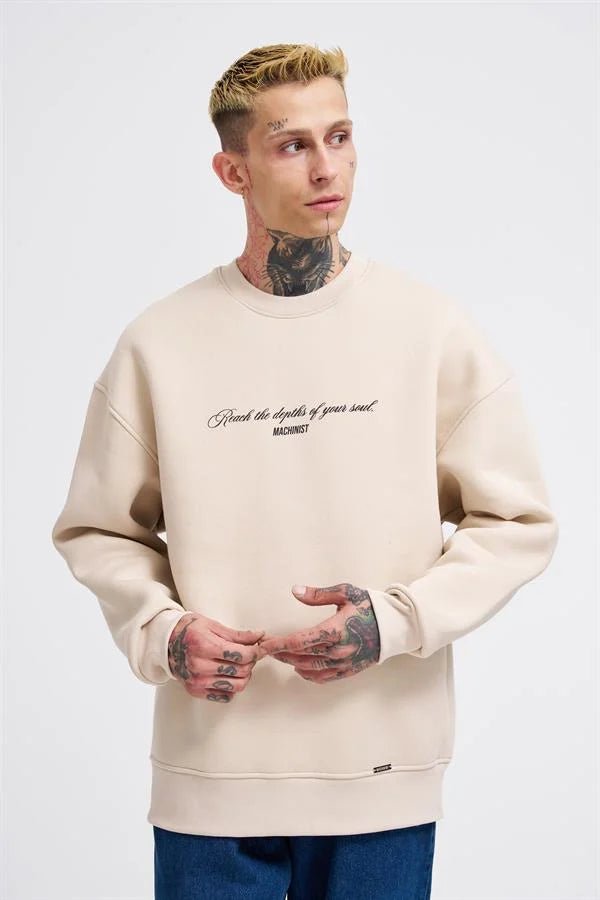 Erkek Veiled Virgin Printed Sweatshirt Açık Bej
