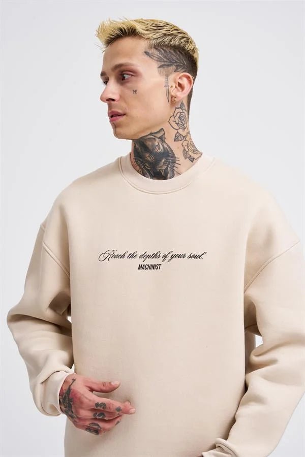 Erkek Veiled Virgin Printed Sweatshirt Açık Bej