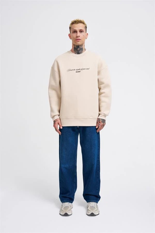 Erkek Veiled Virgin Printed Sweatshirt Açık Bej