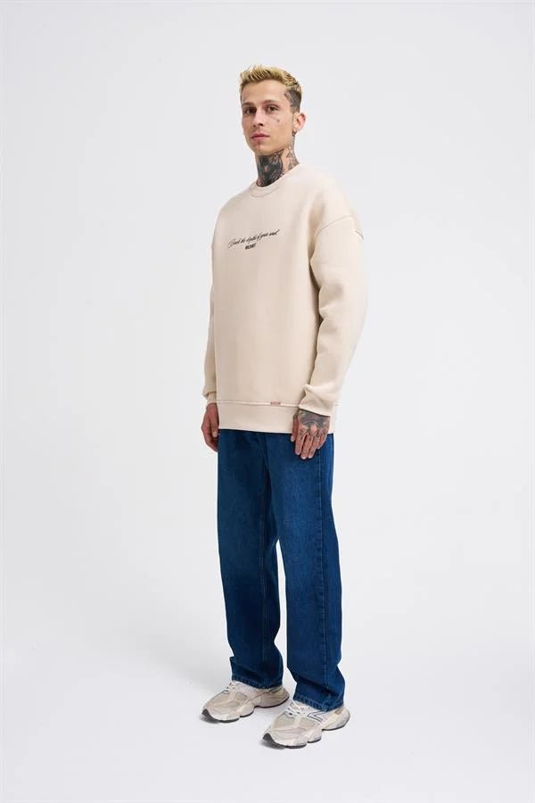Erkek Veiled Virgin Printed Sweatshirt Açık Bej