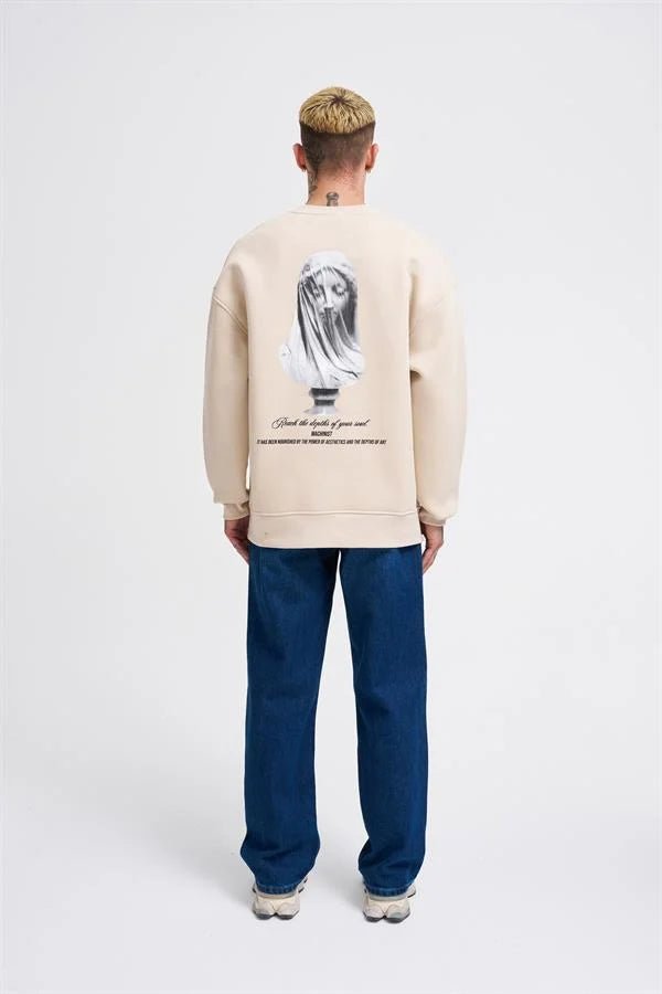 Erkek Veiled Virgin Printed Sweatshirt Açık Bej