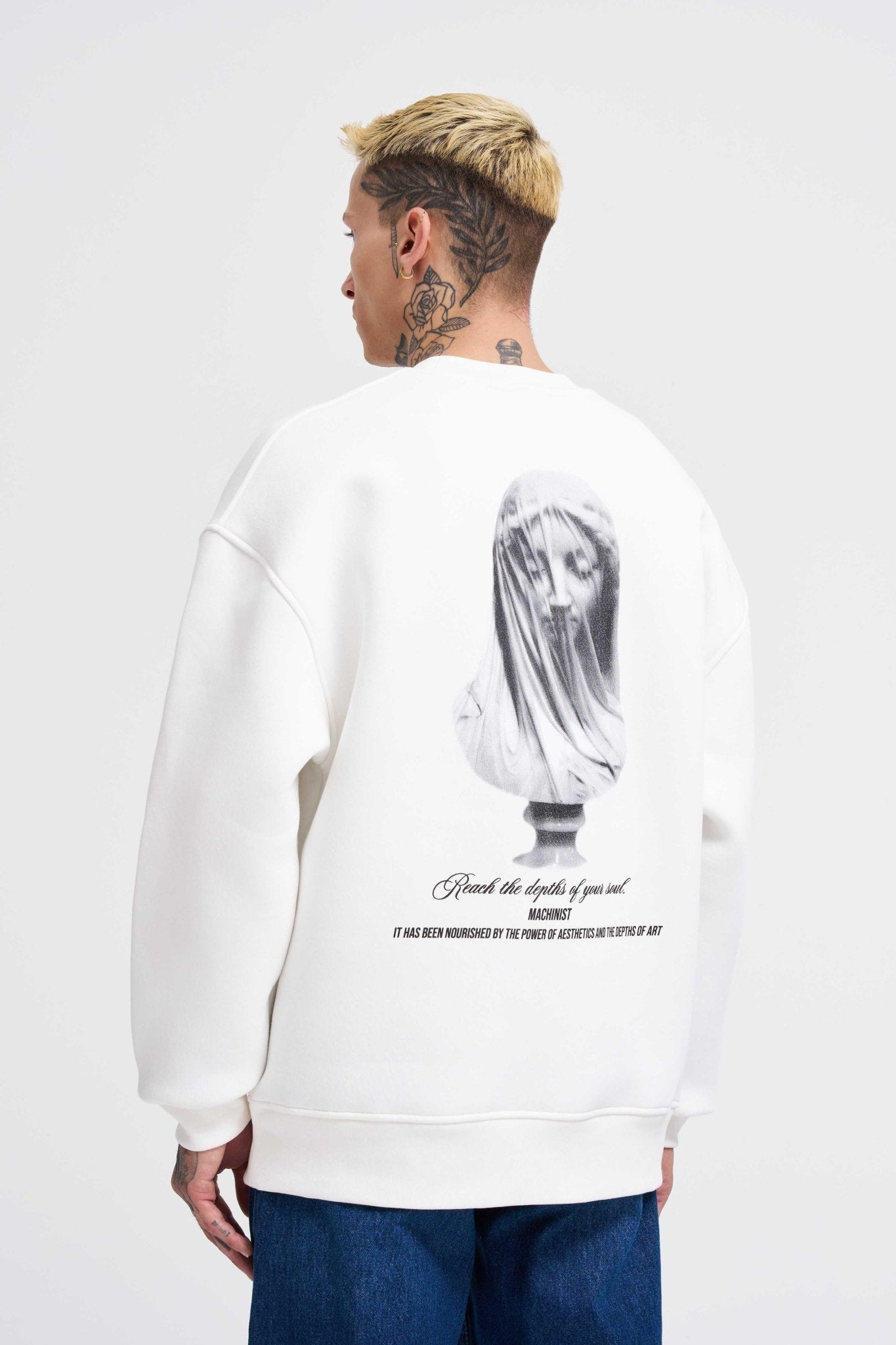 Erkek Veiled Virgin Printed Sweatshirt Ekru