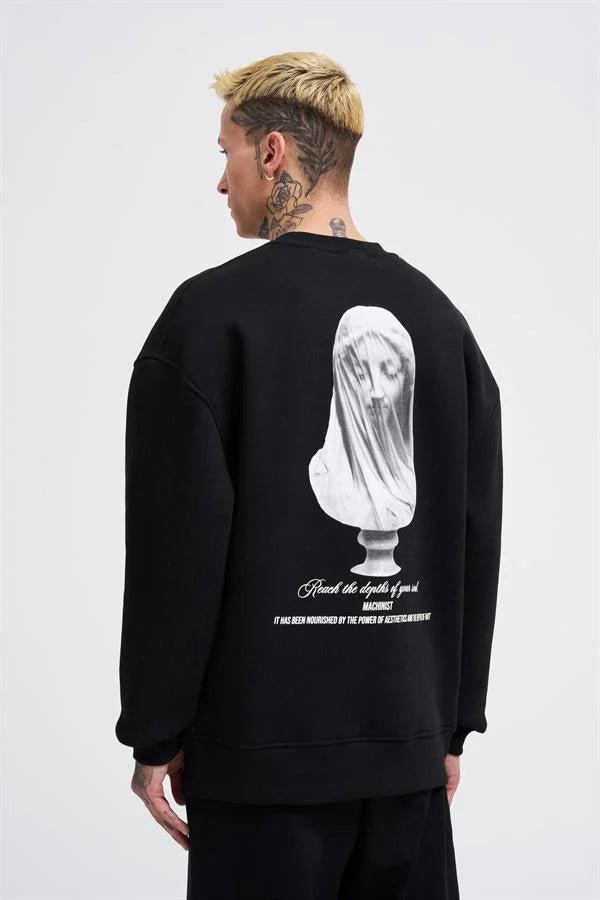 Erkek Veiled Virgin Printed Sweatshirt Siyah
