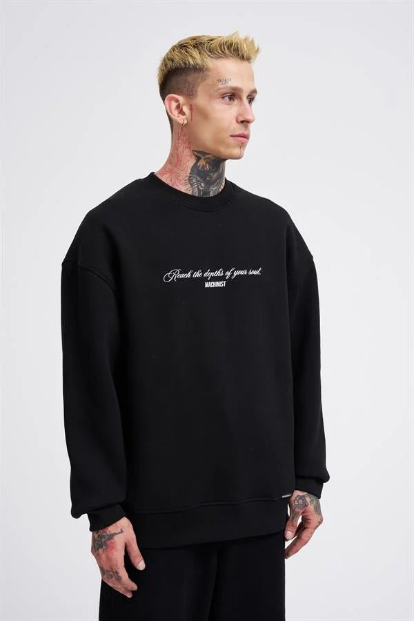Erkek Veiled Virgin Printed Sweatshirt Siyah