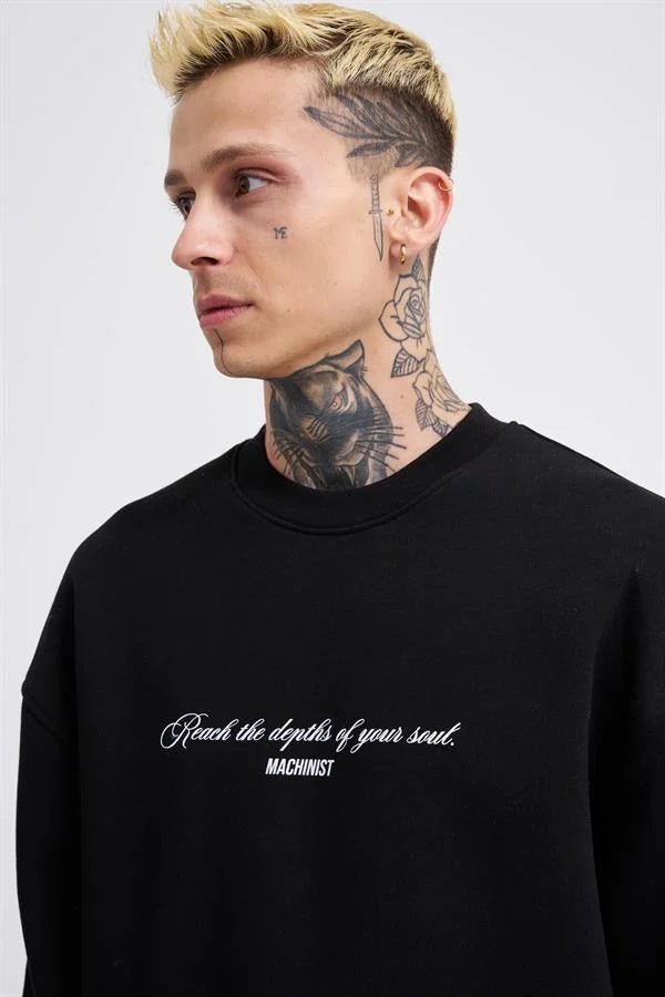 Erkek Veiled Virgin Printed Sweatshirt Siyah