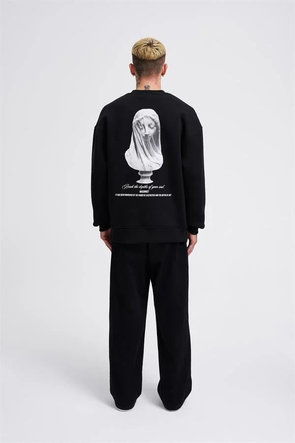 Erkek Veiled Virgin Printed Sweatshirt Siyah