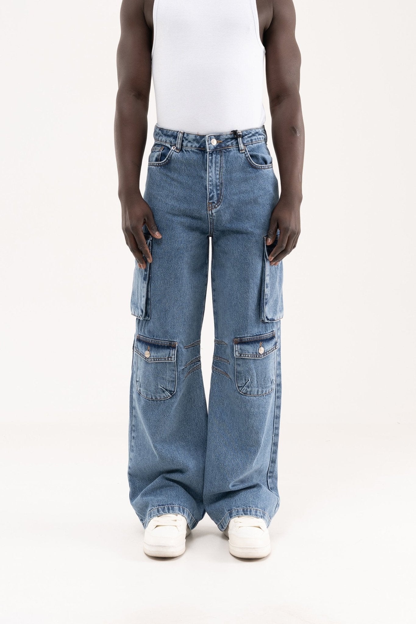 Erkek Yan Cepli Baggy Jean Pantolon Mavi