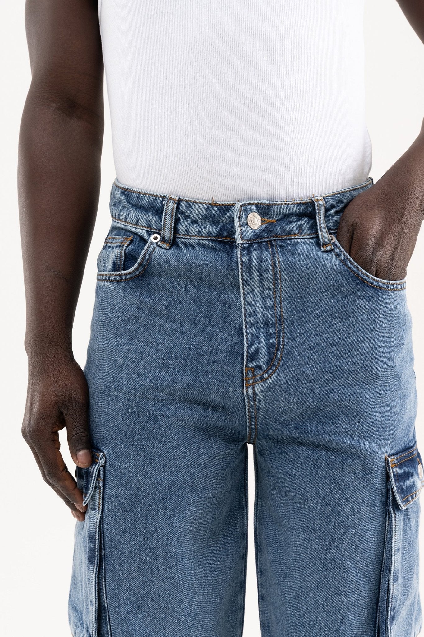 Erkek Yan Cepli Baggy Jean Pantolon Mavi