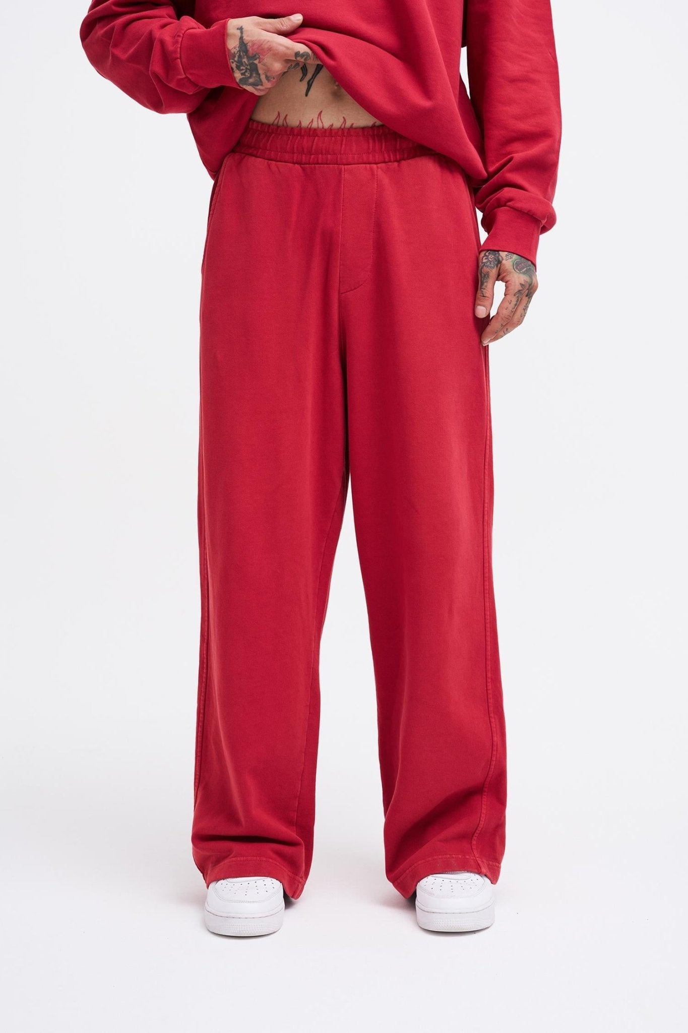 Erkek Yıkamalı Basic Baggy Eşofman Altı Açık Kırmızı