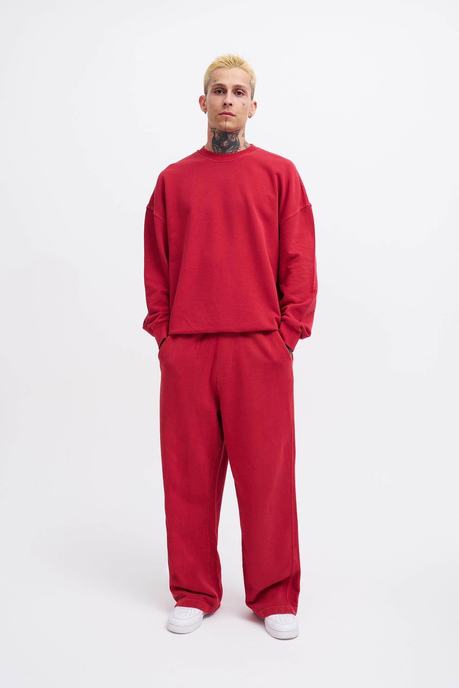 Erkek Yıkamalı Basic Baggy Eşofman Altı Açık Kırmızı