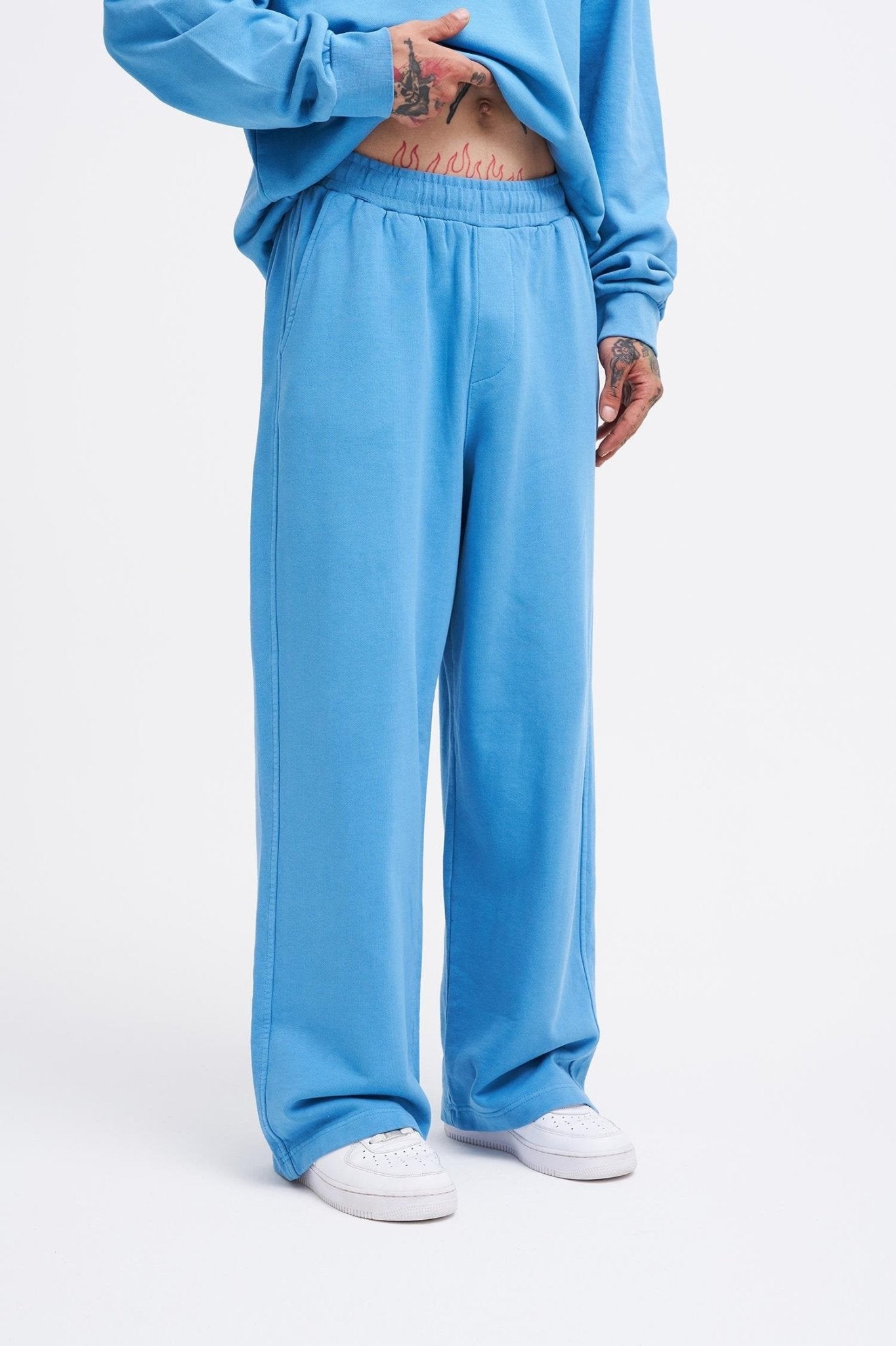 Erkek Yıkamalı Basic Baggy Eşofman Altı Açık Mavi