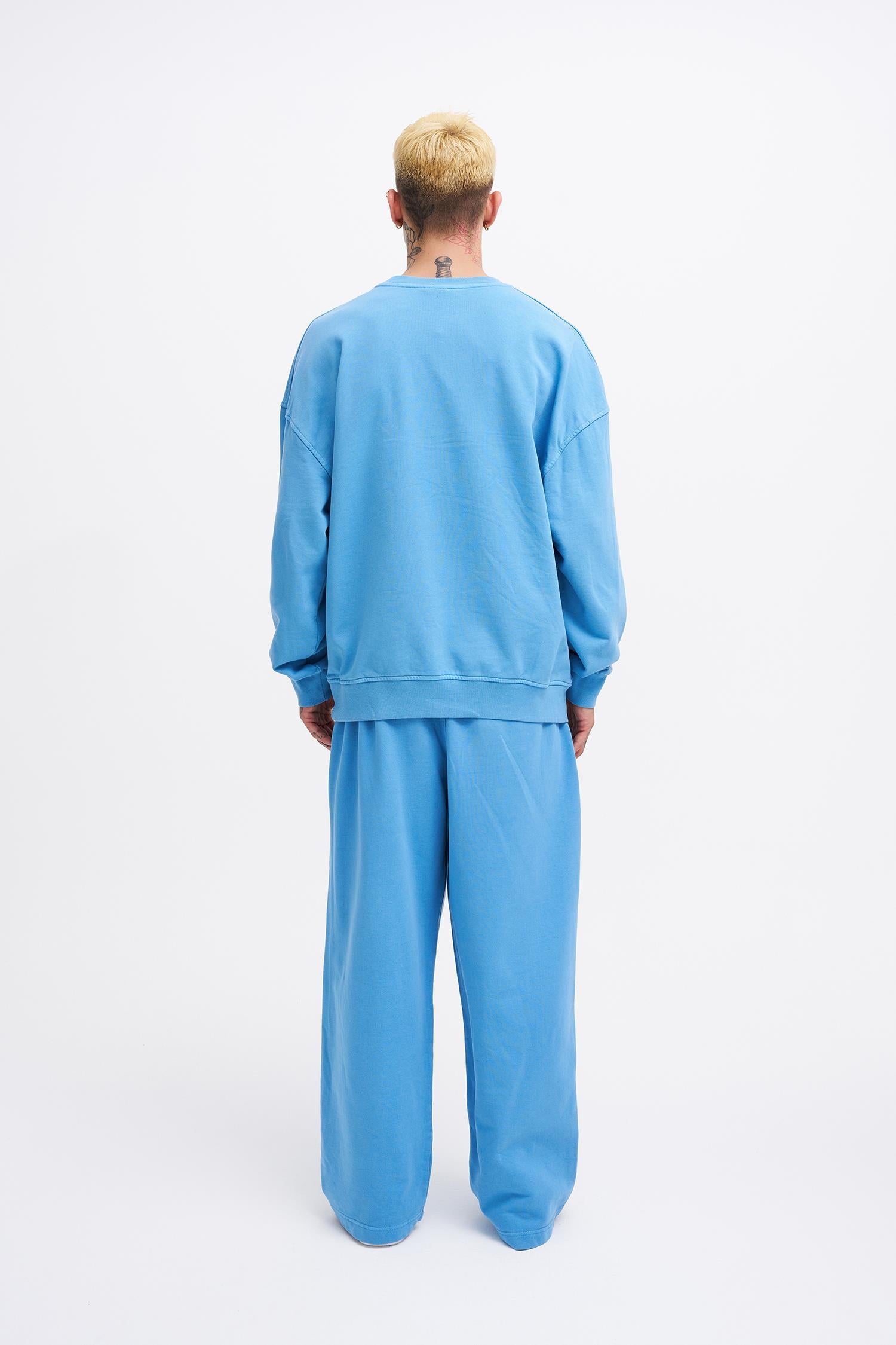 Erkek Yıkamalı Basic Baggy Eşofman Altı Açık Mavi