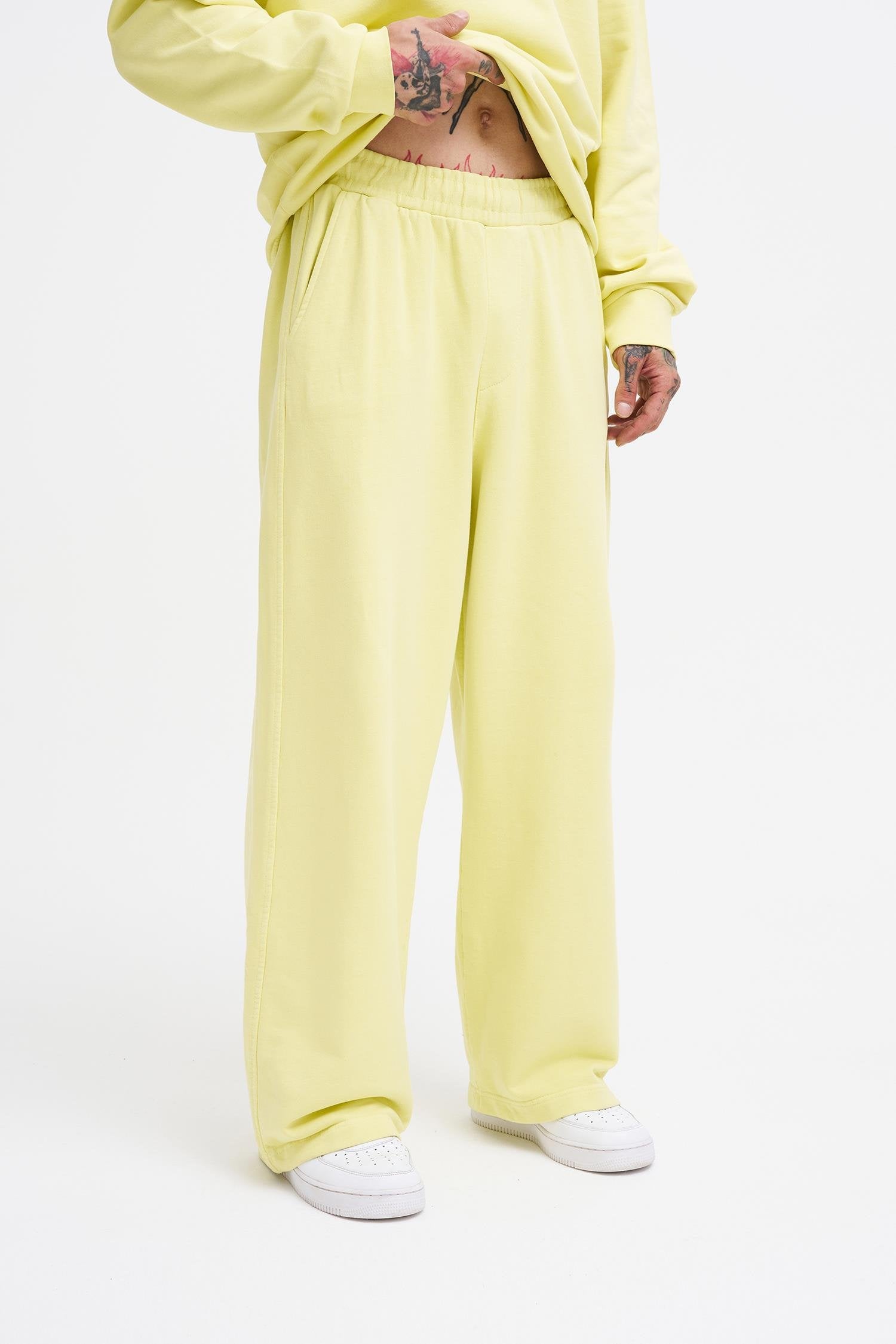 Erkek Yıkamalı Basic Baggy Eşofman Altı Açık Sarı