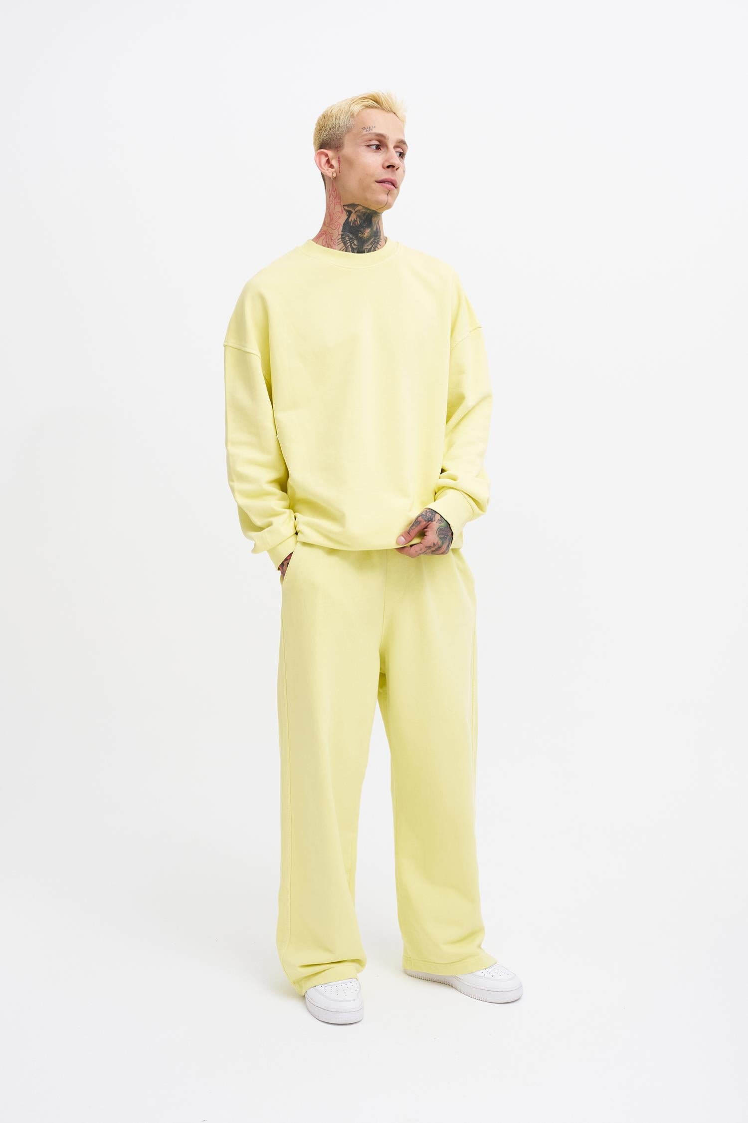 Erkek Yıkamalı Basic Baggy Eşofman Altı Açık Sarı